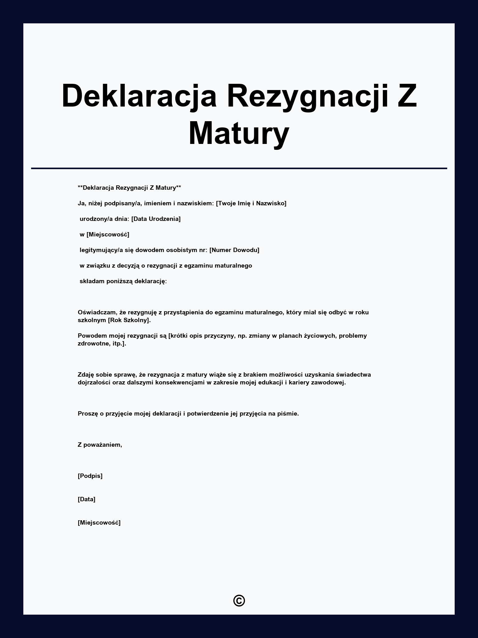 Deklaracja Rezygnacji Z Matury
