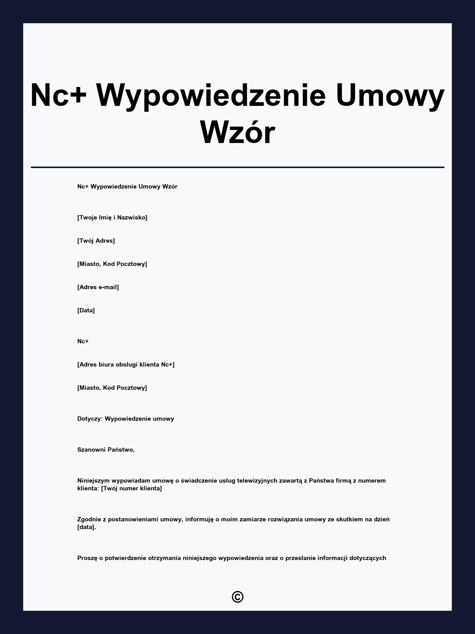 Nc+ Wypowiedzenie Umowy Wzór