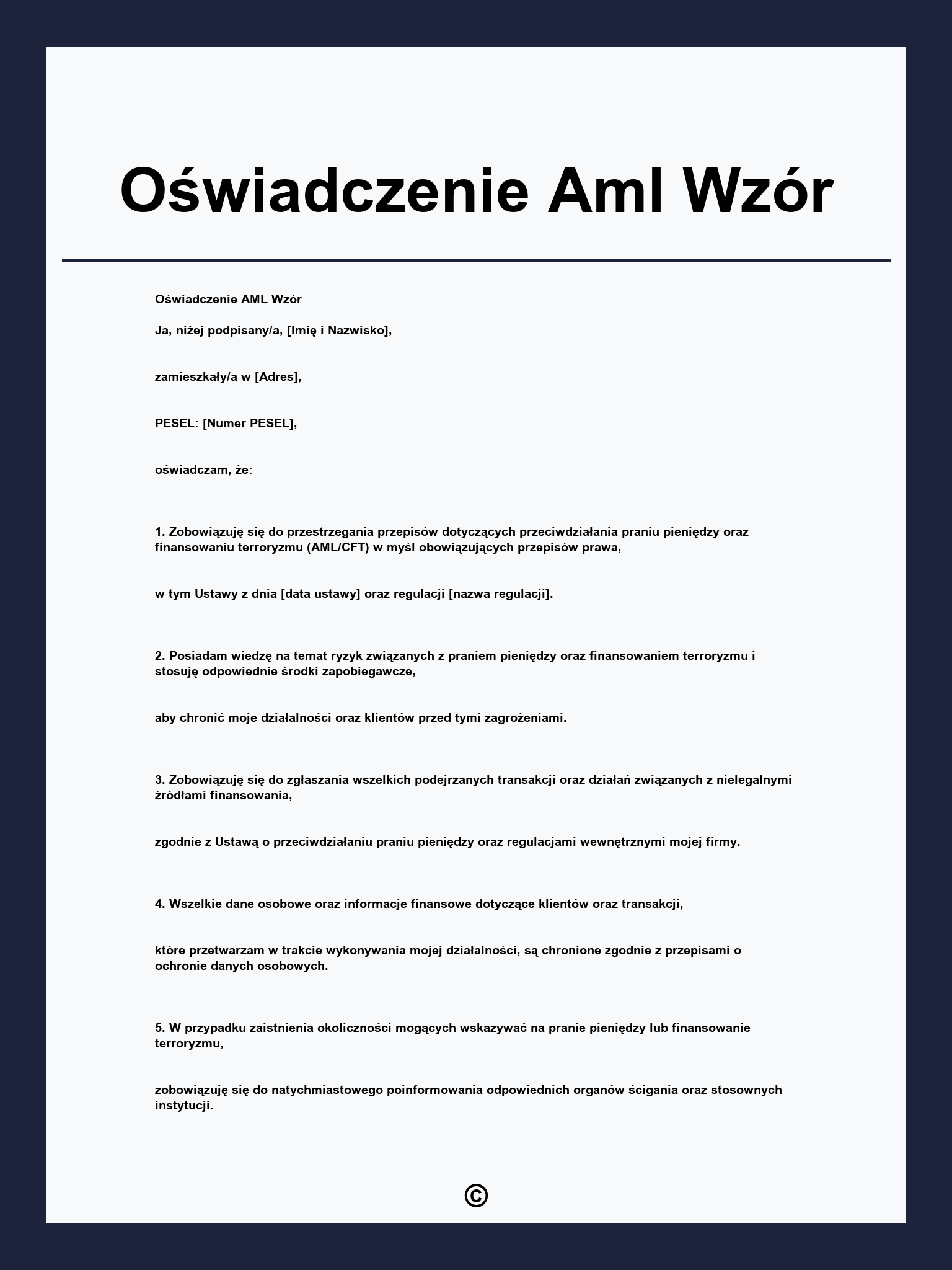 Oświadczenie Aml Wzór
