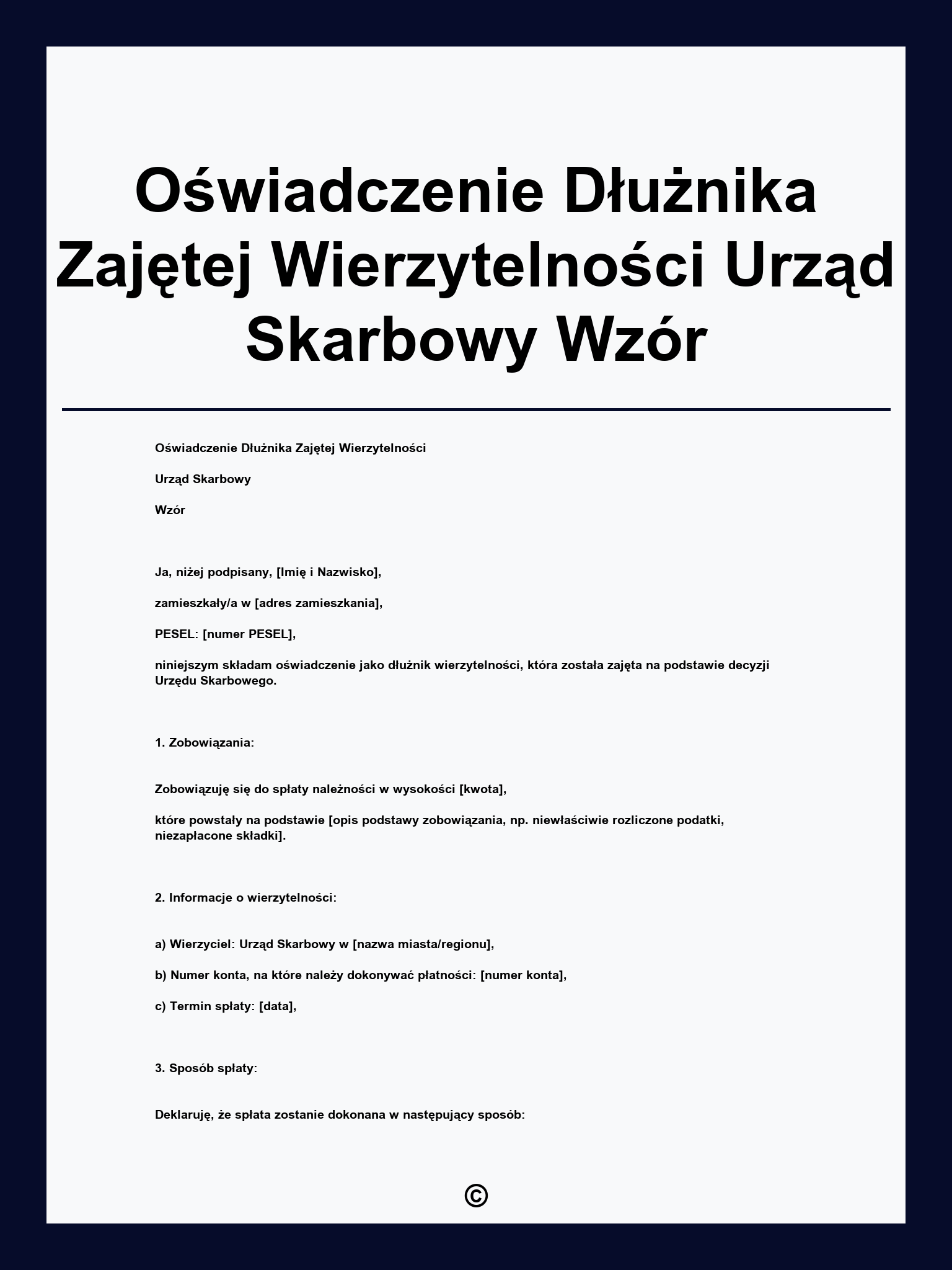Oświadczenie Dłużnika Zajętej Wierzytelności Urząd Skarbowy Wzór