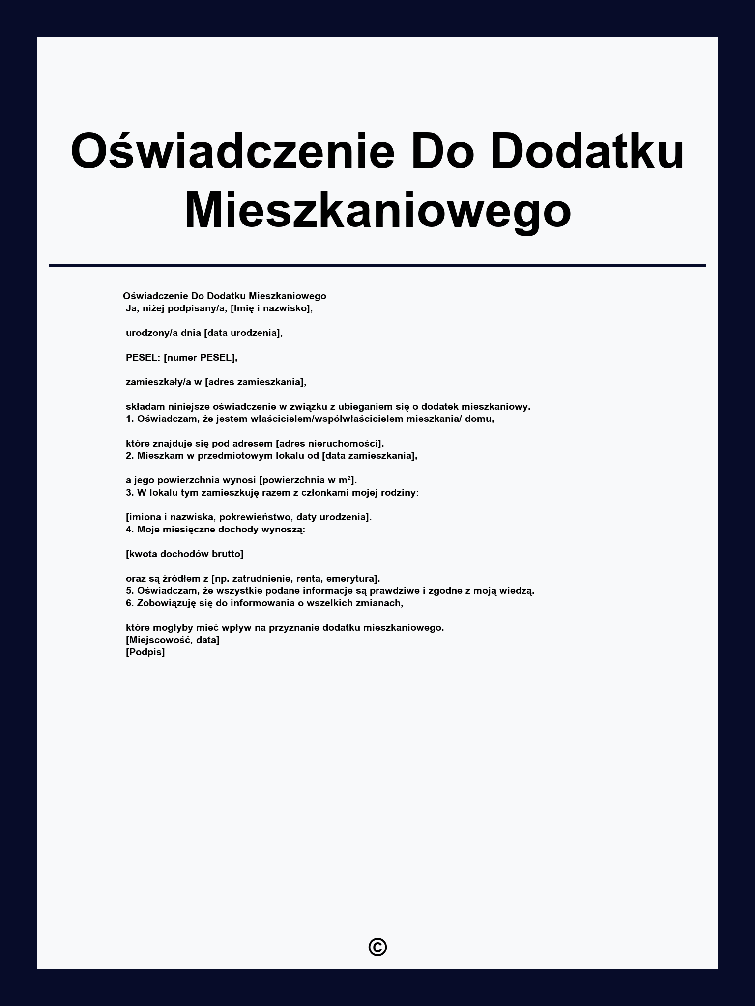 Oświadczenie Do Dodatku Mieszkaniowego