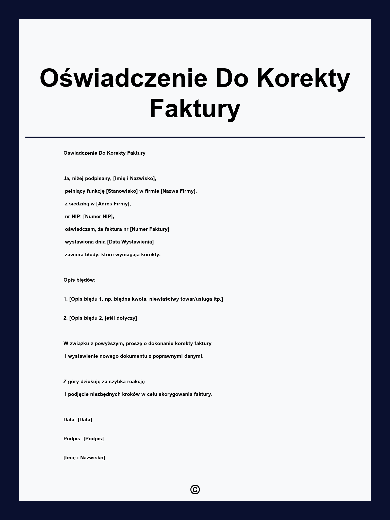 Oświadczenie Do Korekty Faktury