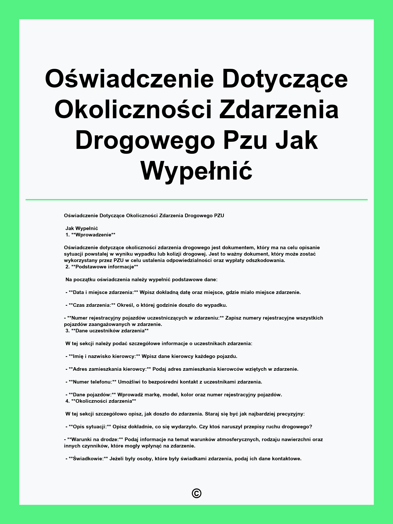 Oświadczenie Dotyczące Okoliczności Zdarzenia Drogowego Pzu Jak Wypełnić