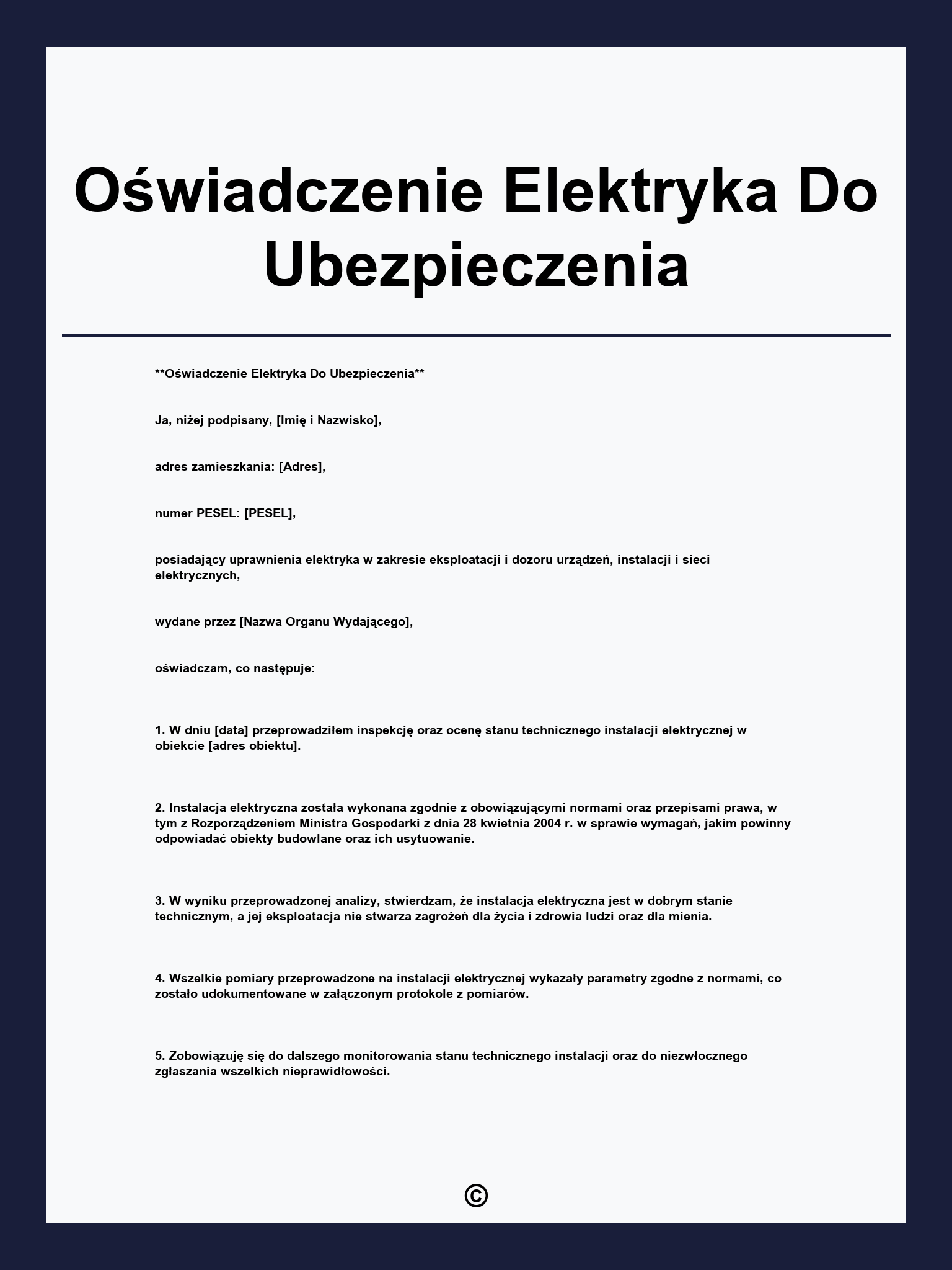Oświadczenie Elektryka Do Ubezpieczenia