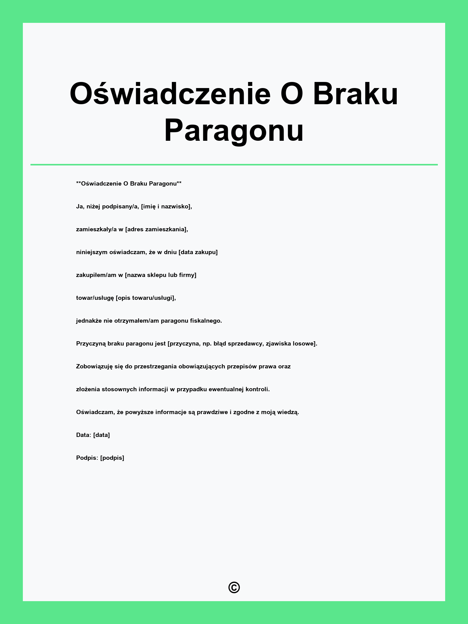 Oświadczenie O Braku Paragonu