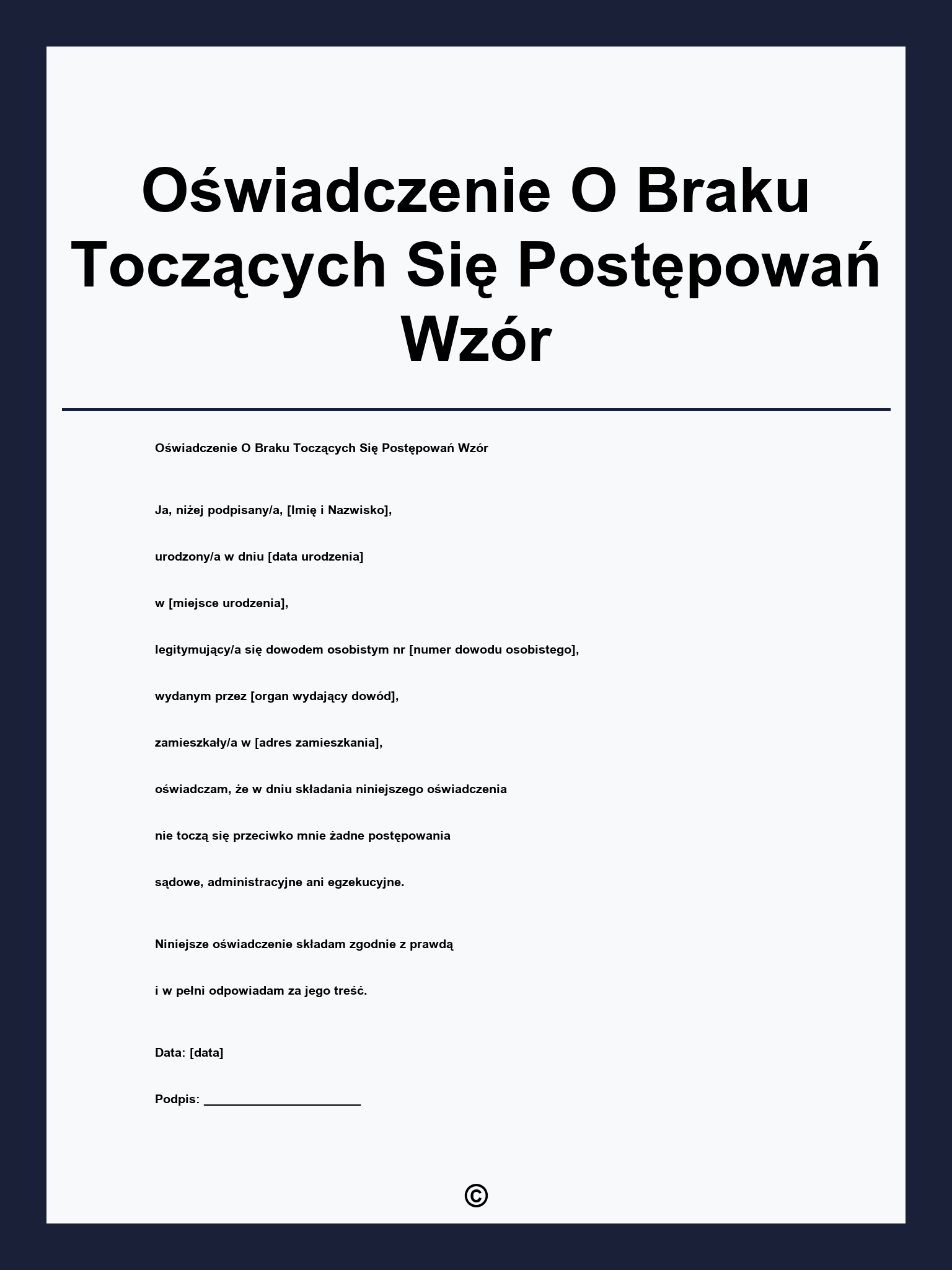 Oświadczenie O Braku Toczących Się Postępowań Wzór