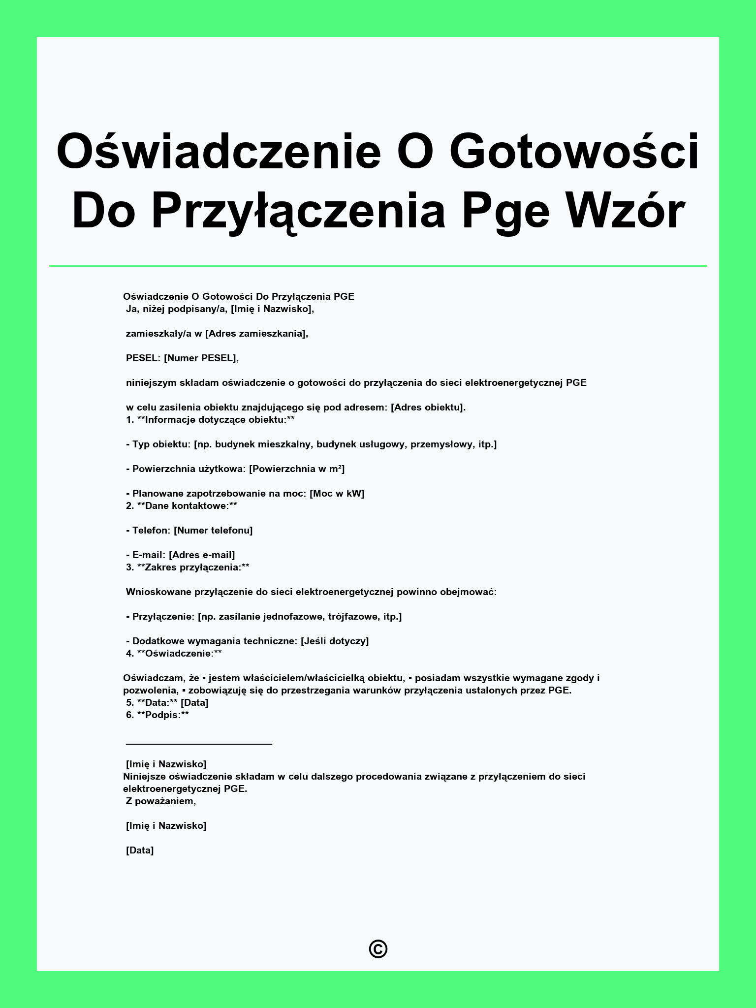 Oświadczenie O Gotowości Do Przyłączenia Pge Wzór