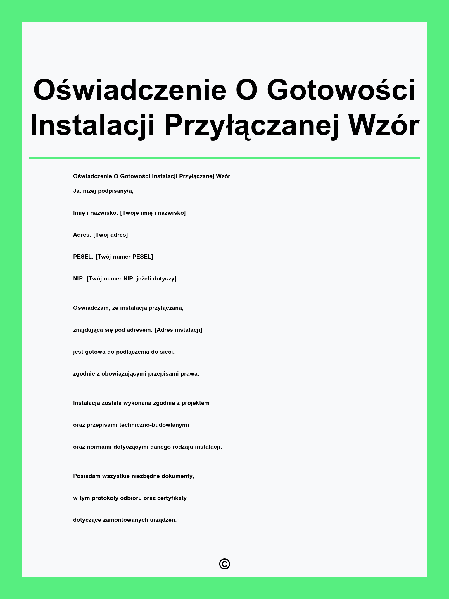 Oświadczenie O Gotowości Instalacji Przyłączanej Wzór