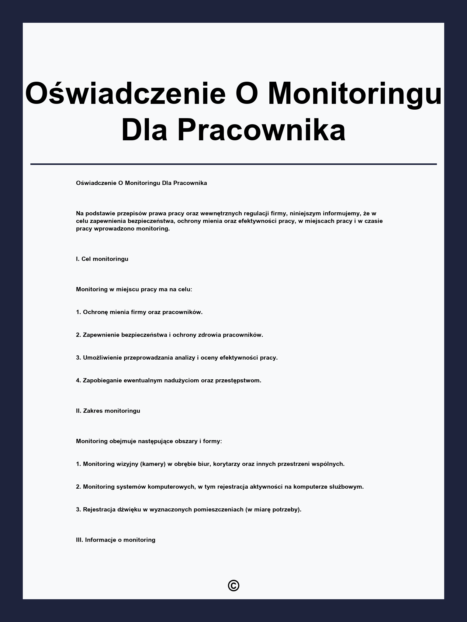 Oświadczenie O Monitoringu Dla Pracownika