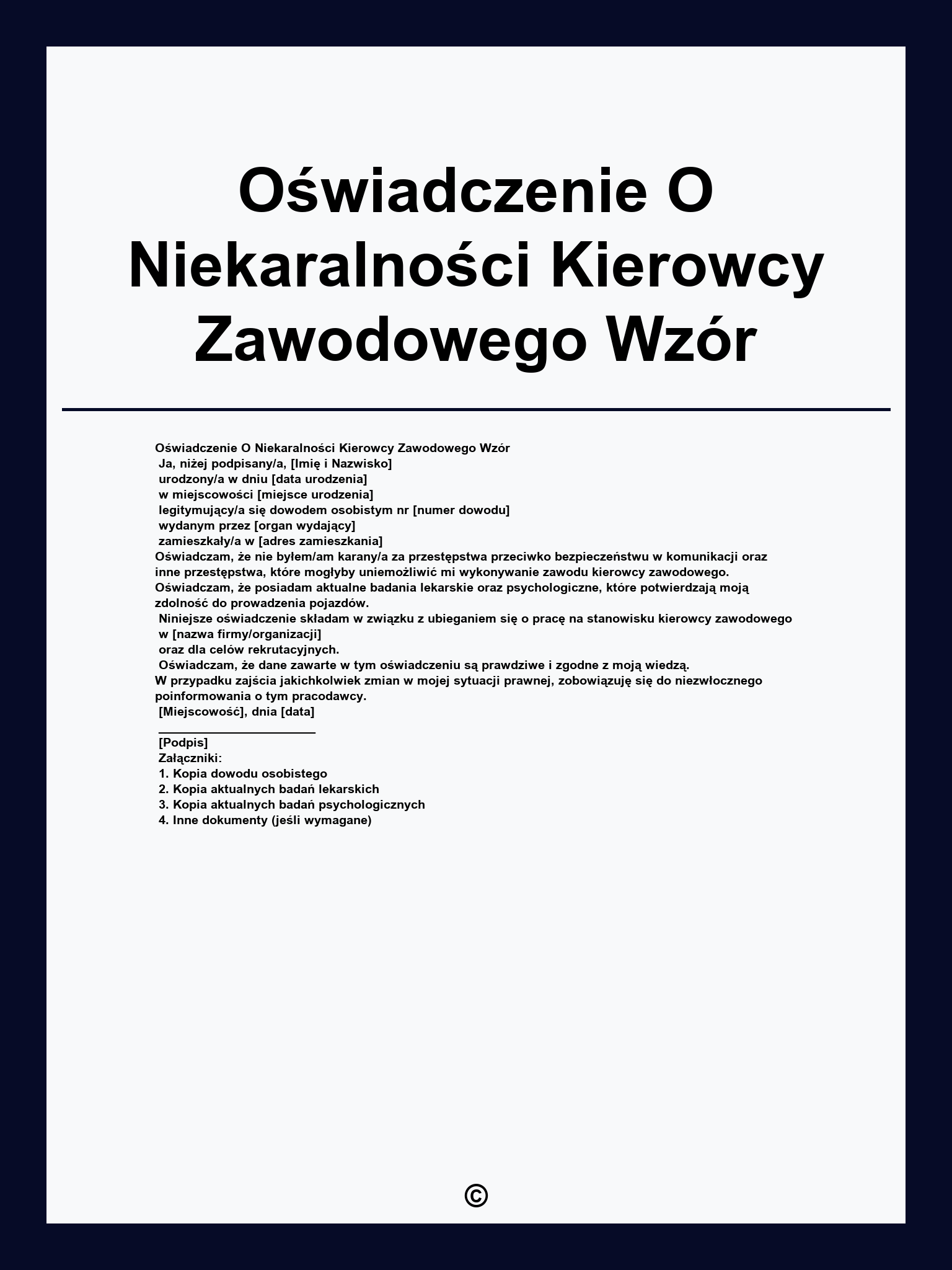 Oświadczenie O Niekaralności Kierowcy Zawodowego Wzór