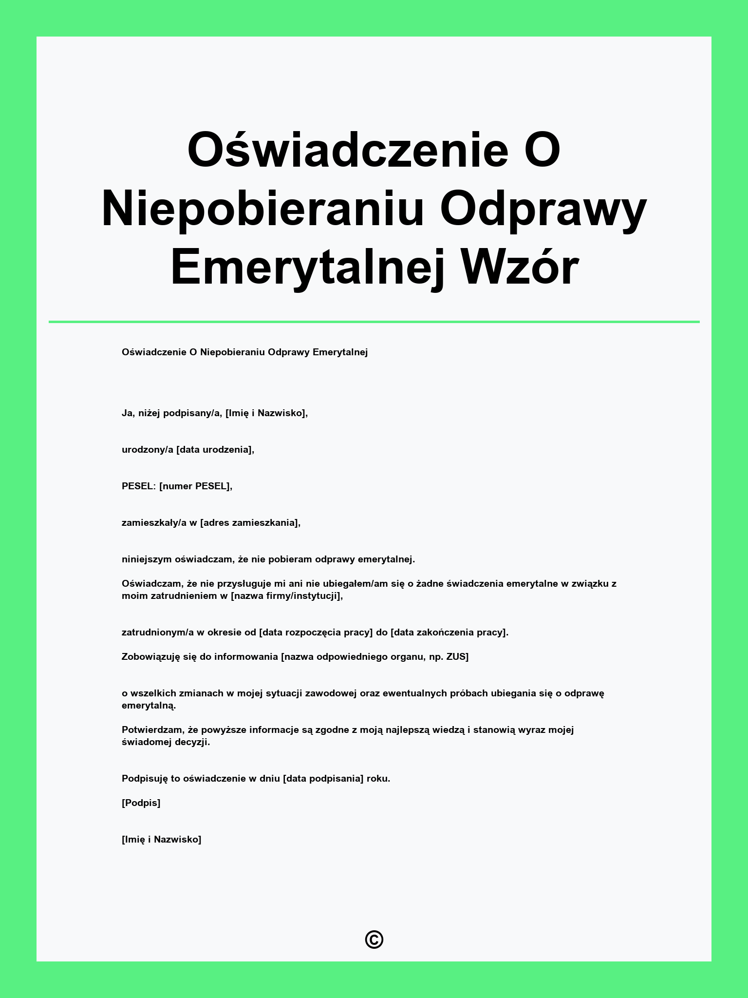 Oświadczenie O Niepobieraniu Odprawy Emerytalnej Wzór