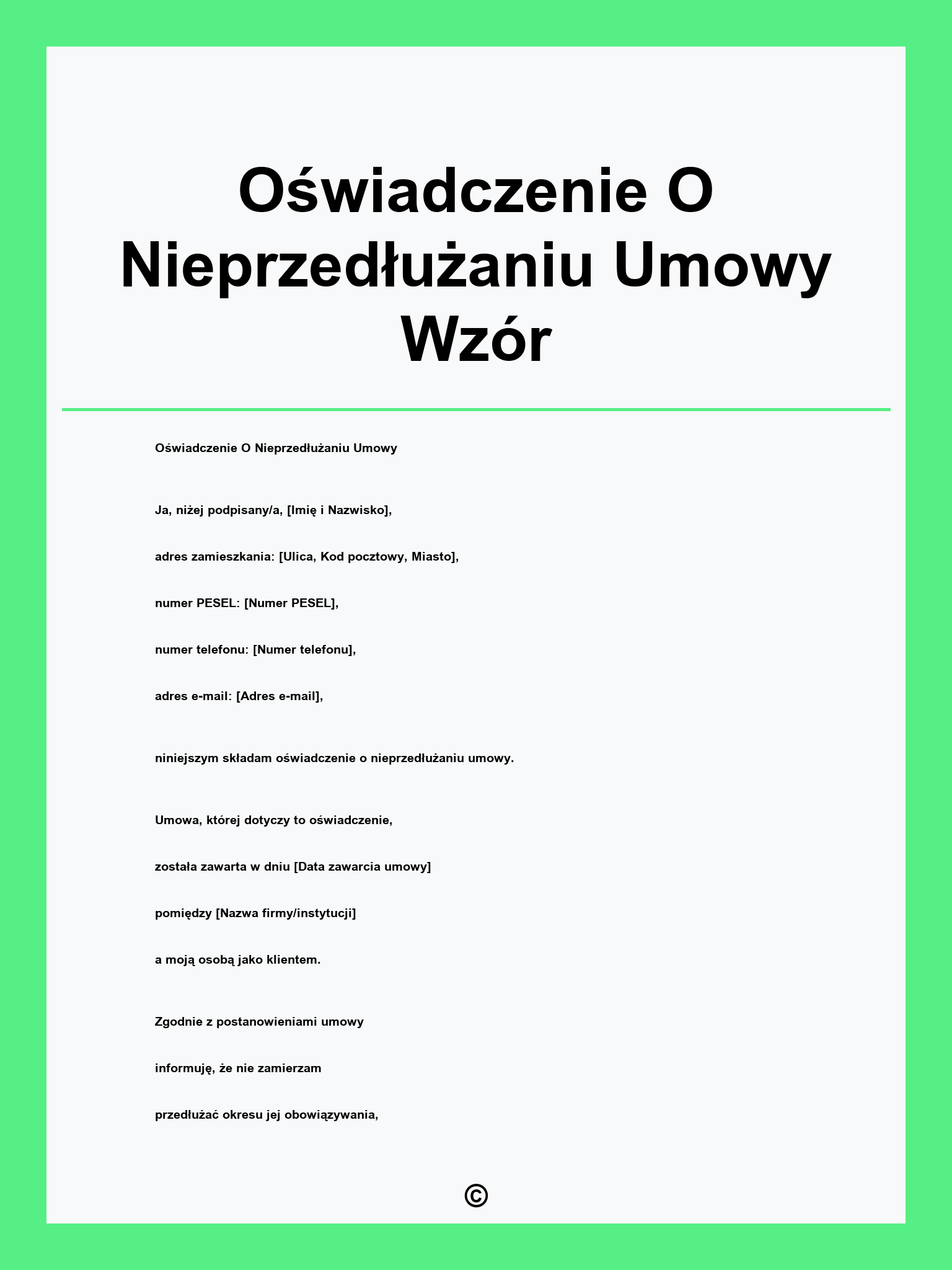 Oświadczenie O Nieprzedłużaniu Umowy Wzór