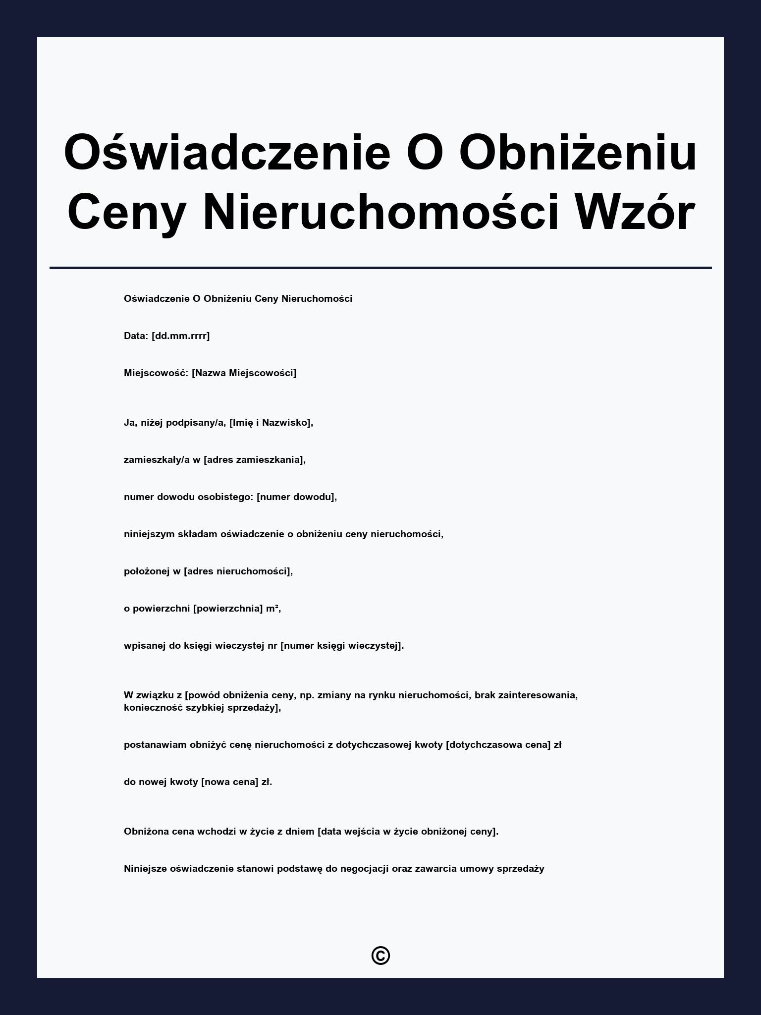 Oświadczenie O Obniżeniu Ceny Nieruchomości Wzór