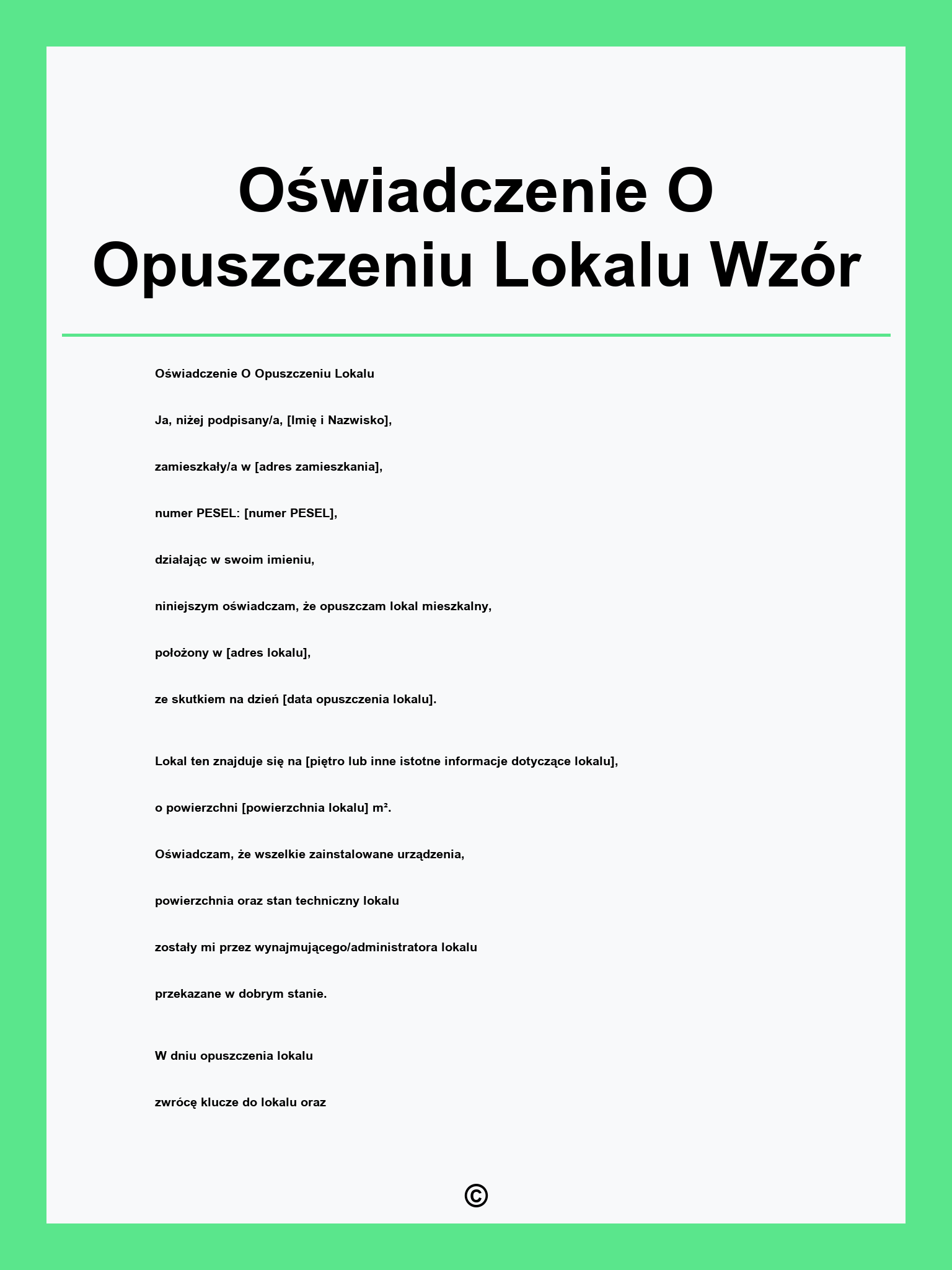 Oświadczenie O Opuszczeniu Lokalu Wzór