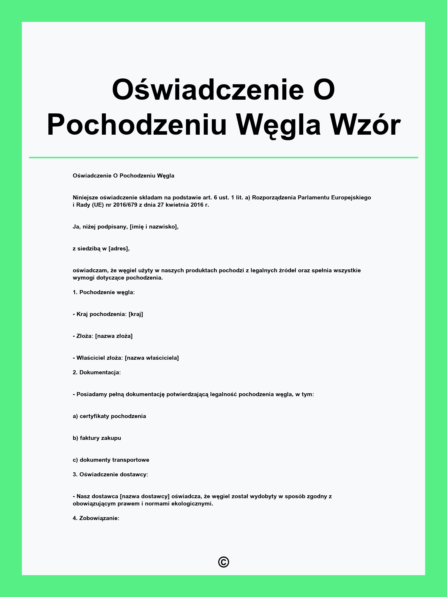 Oświadczenie O Pochodzeniu Węgla Wzór