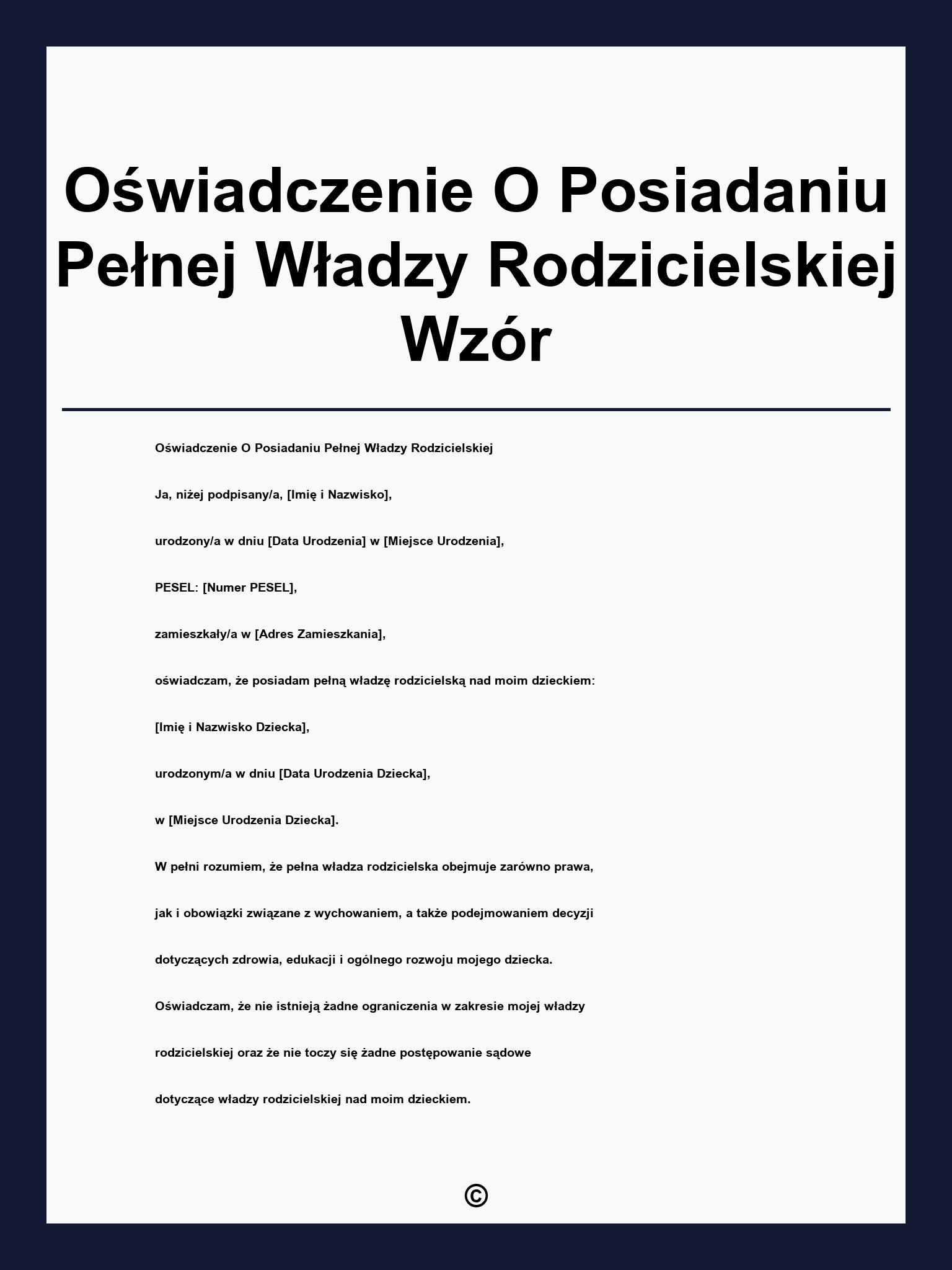 Oświadczenie O Posiadaniu Pełnej Władzy Rodzicielskiej Wzór