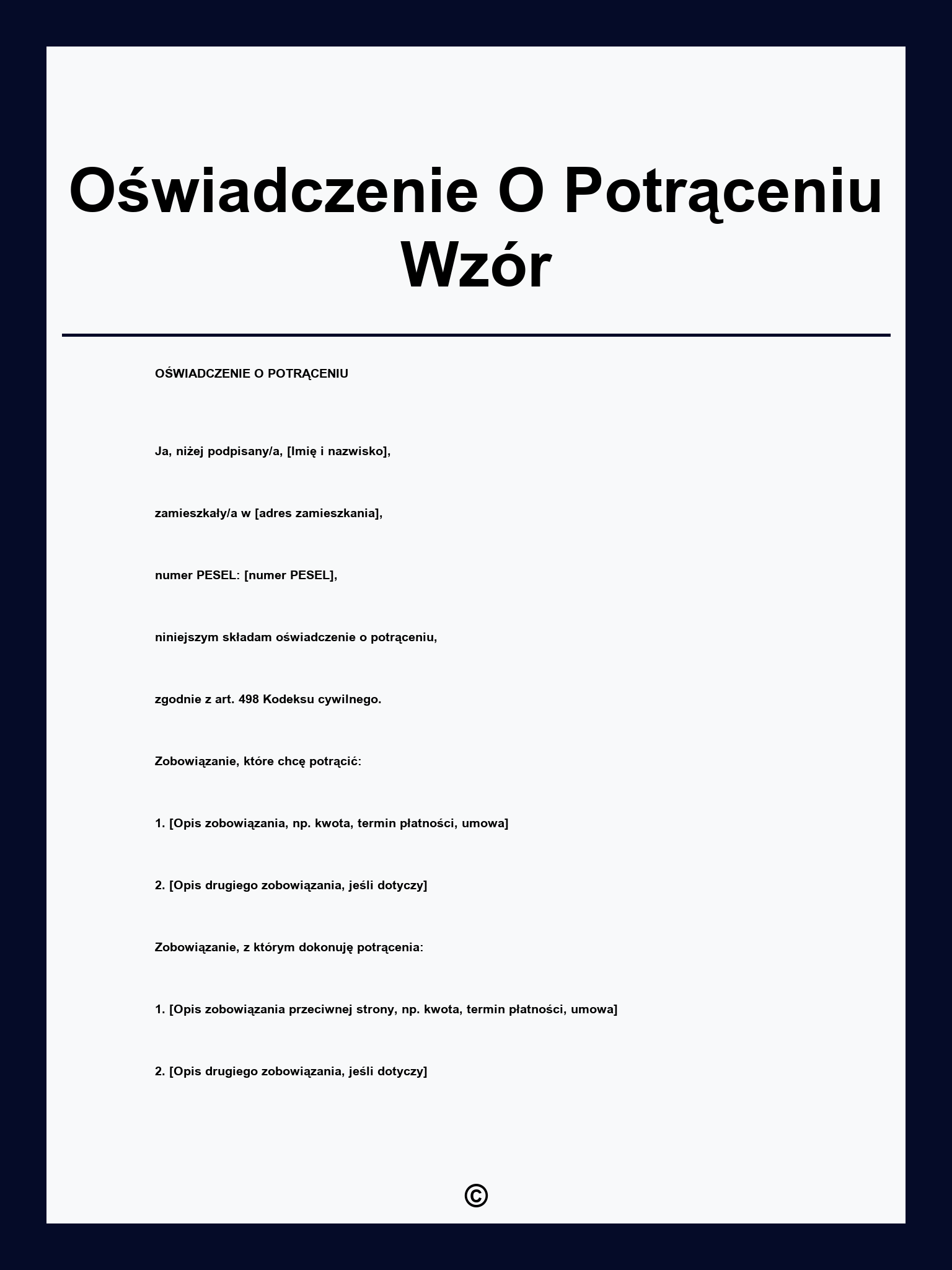 Oświadczenie O Potrąceniu Wzór