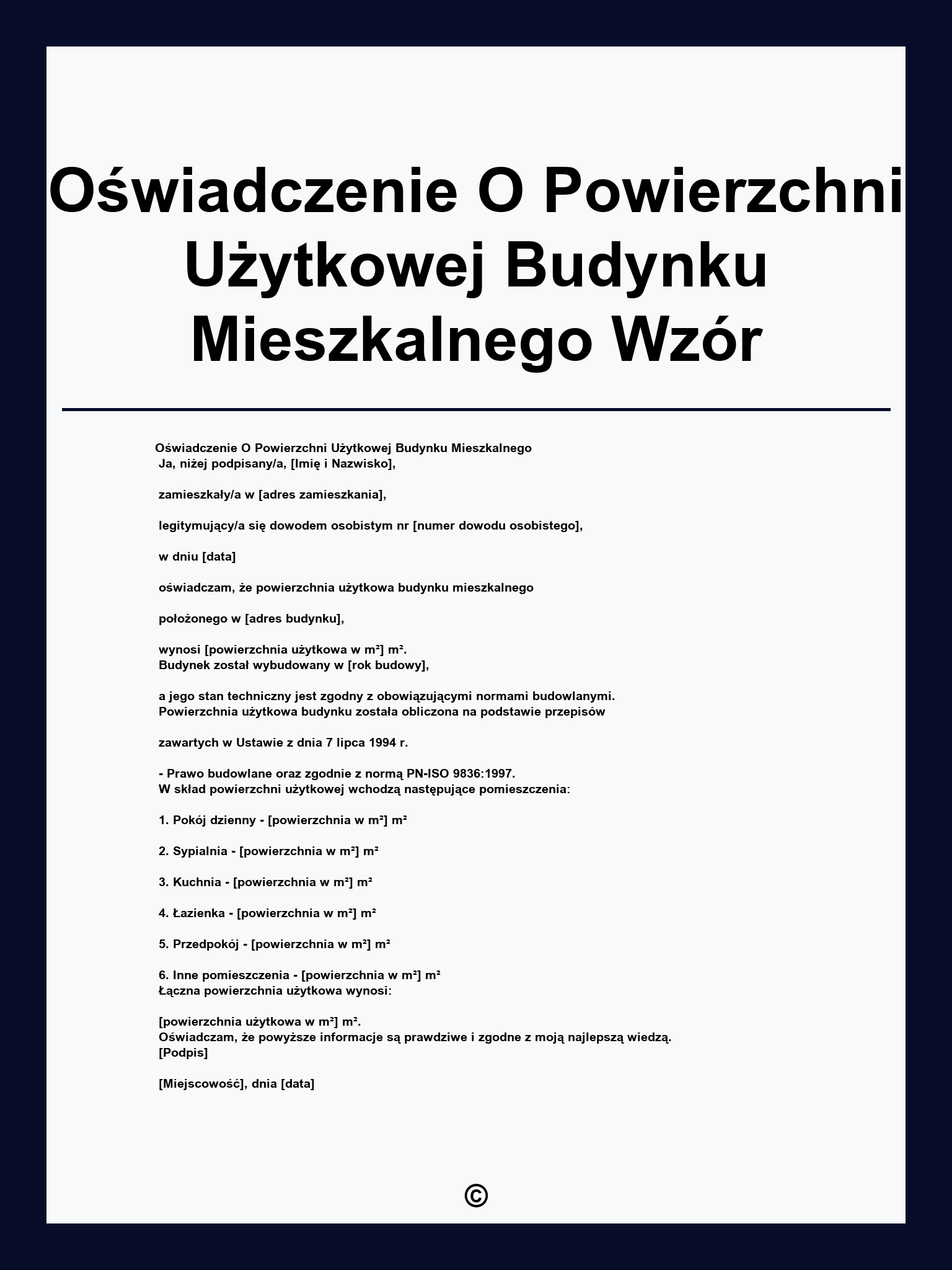 Oświadczenie O Powierzchni Użytkowej Budynku Mieszkalnego Wzór