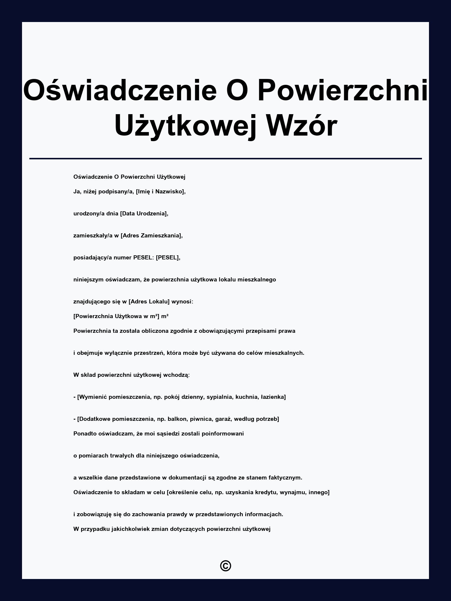 Oświadczenie O Powierzchni Użytkowej Wzór