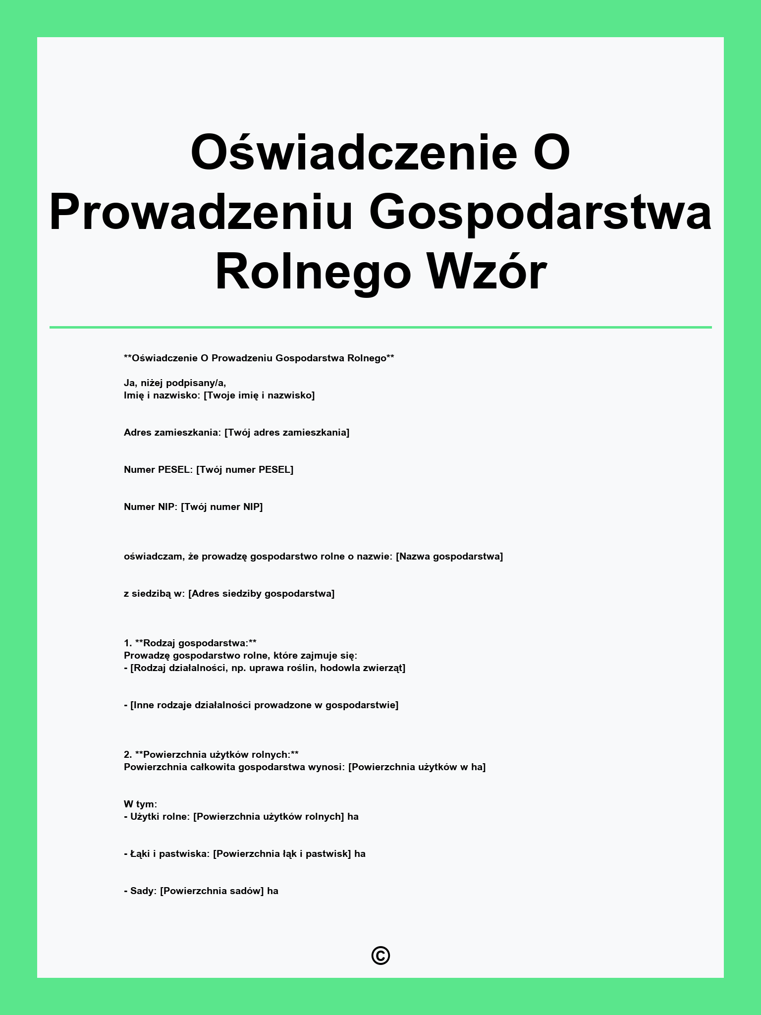 Oświadczenie O Prowadzeniu Gospodarstwa Rolnego Wzór