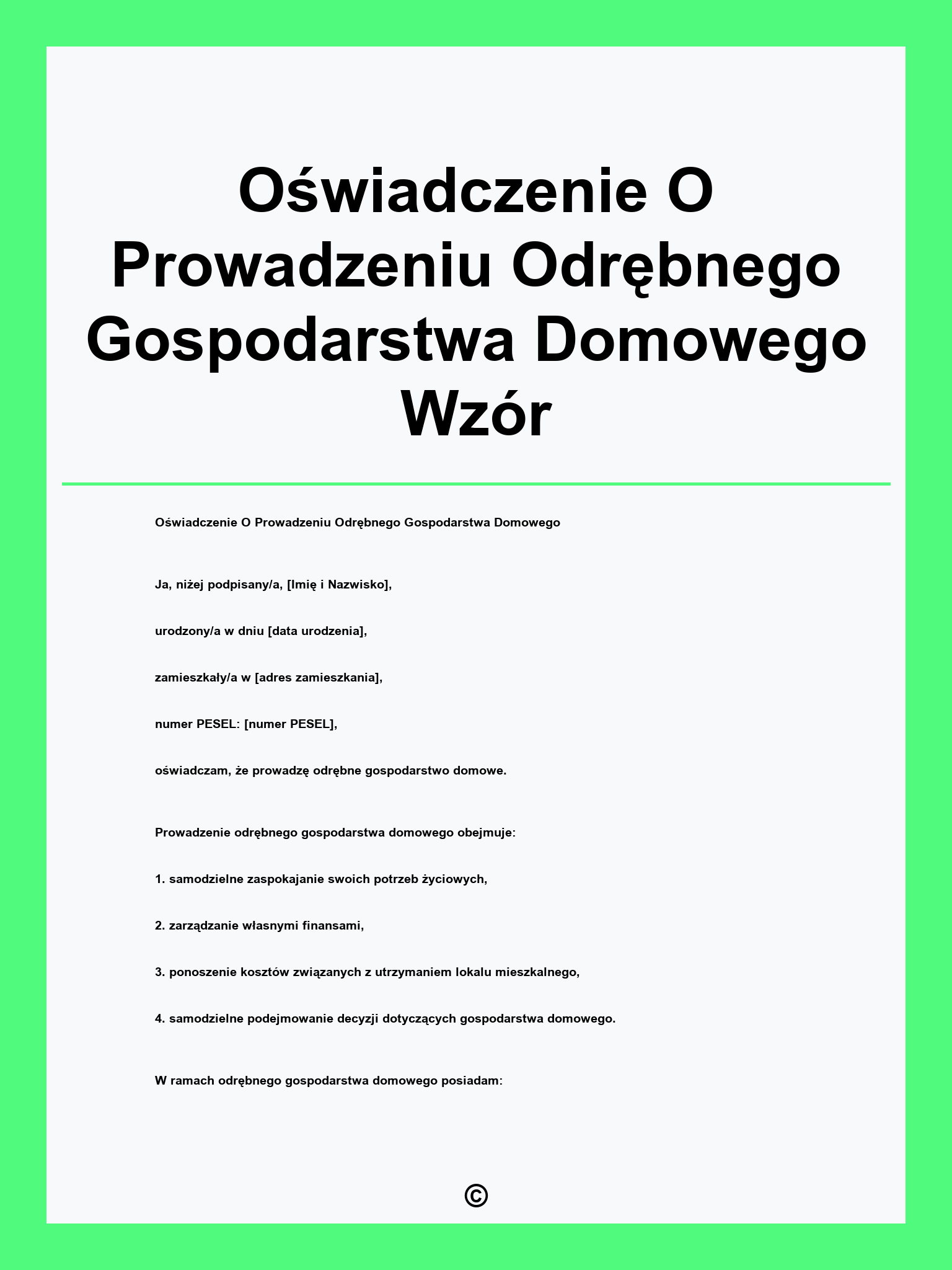 Oświadczenie O Prowadzeniu Odrębnego Gospodarstwa Domowego Wzór