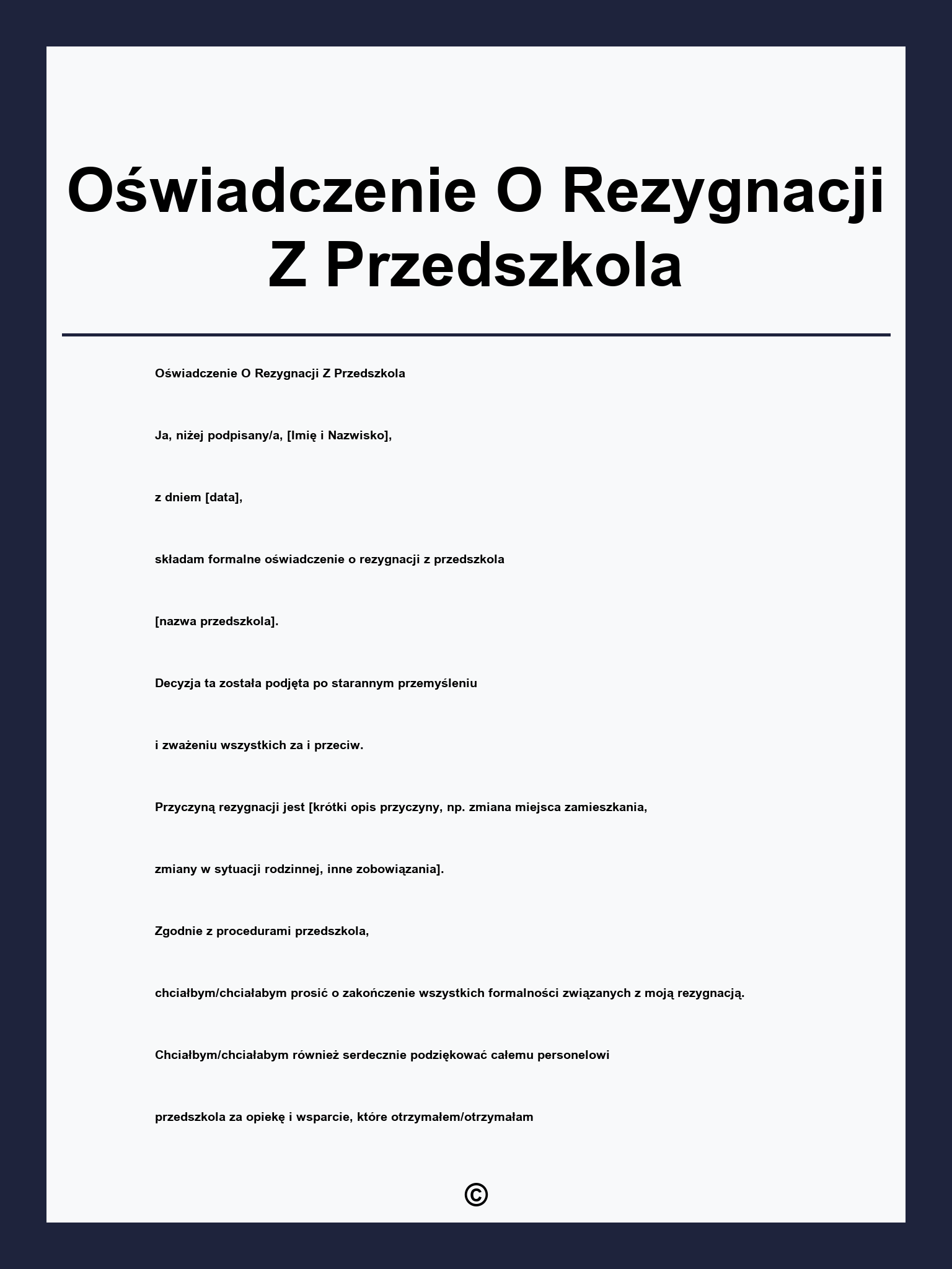 Oświadczenie O Rezygnacji Z Przedszkola