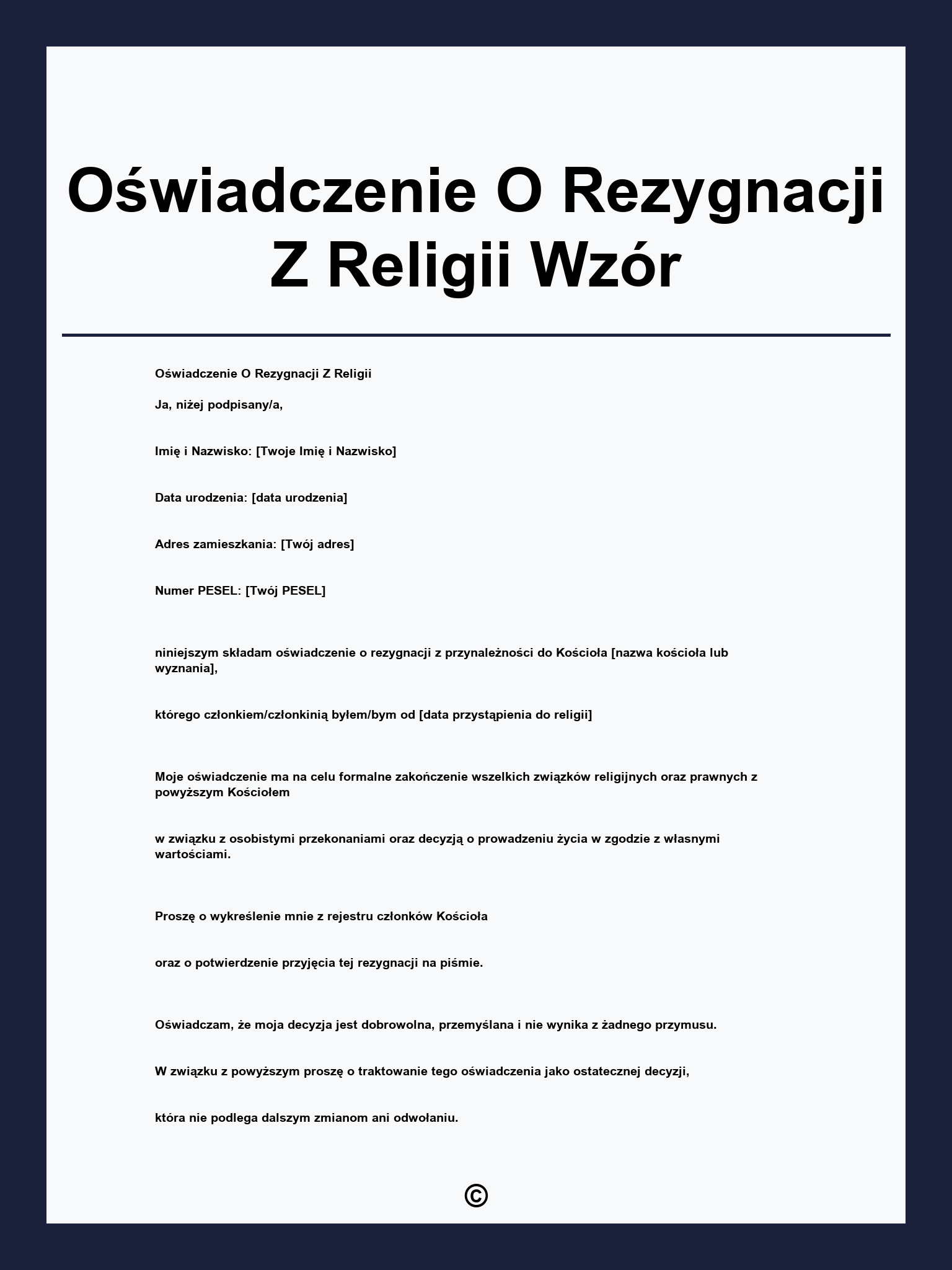 Oświadczenie O Rezygnacji Z Religii Wzór
