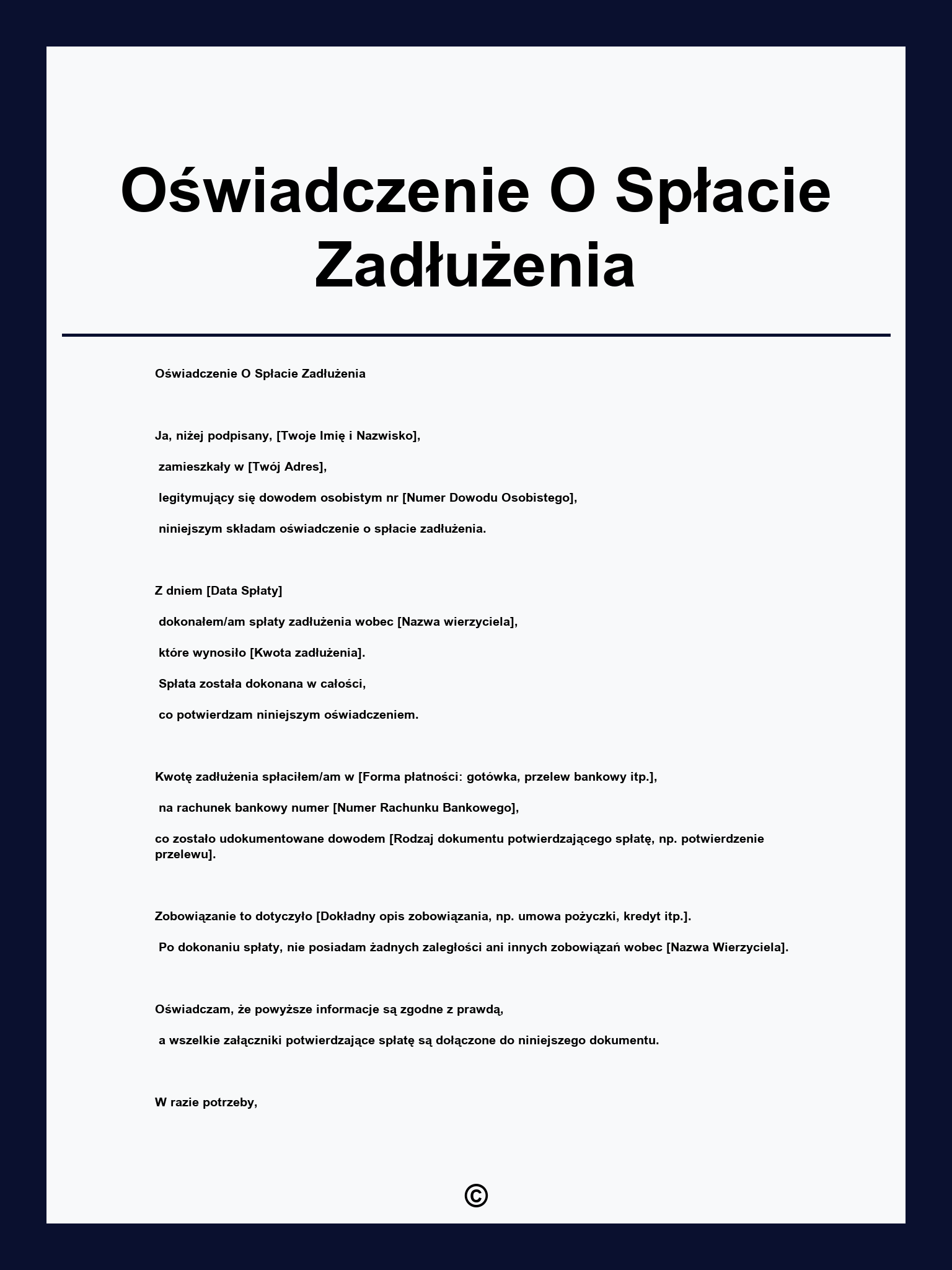 Oświadczenie O Spłacie Zadłużenia