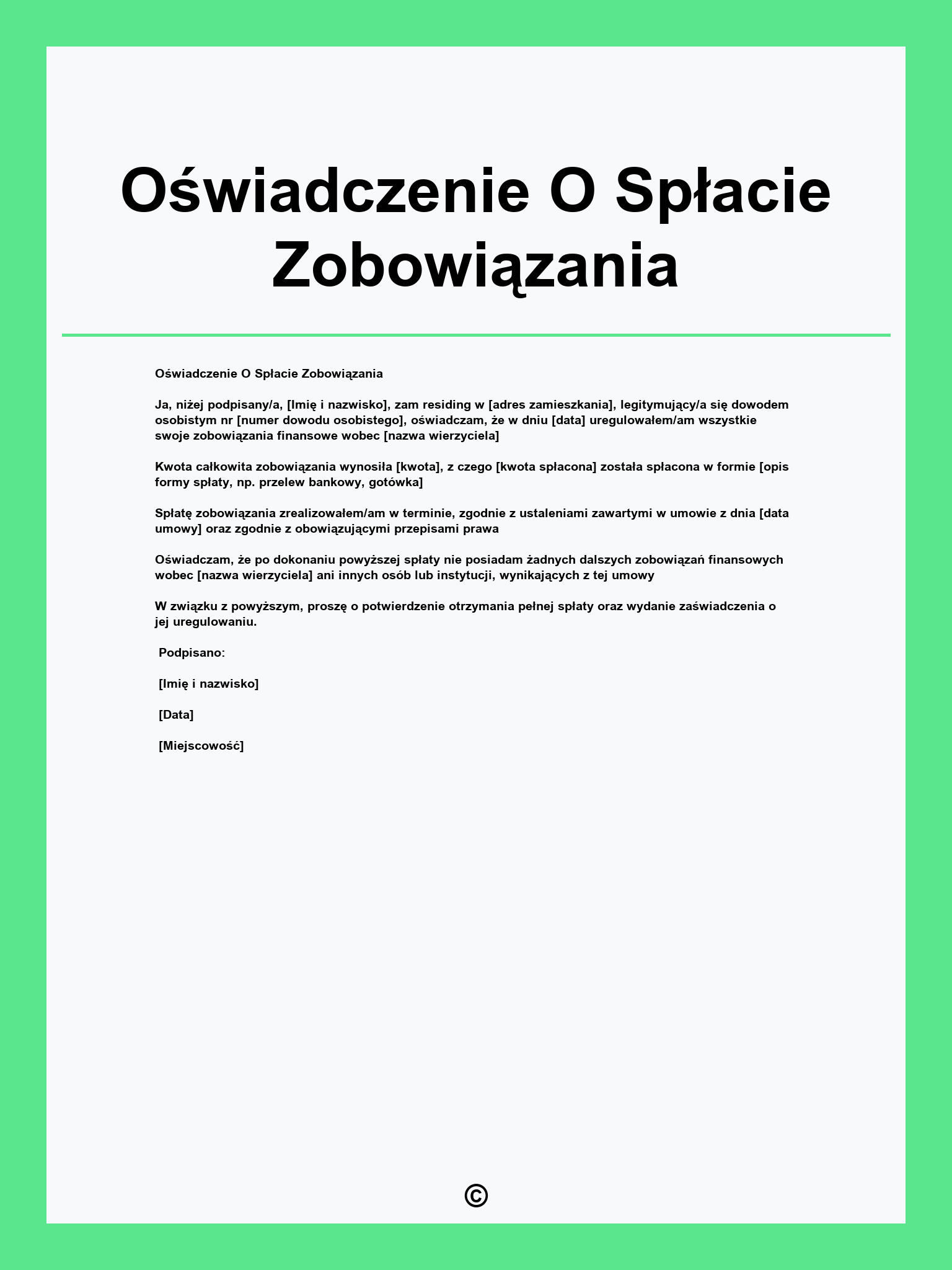Oświadczenie O Spłacie Zobowiązania