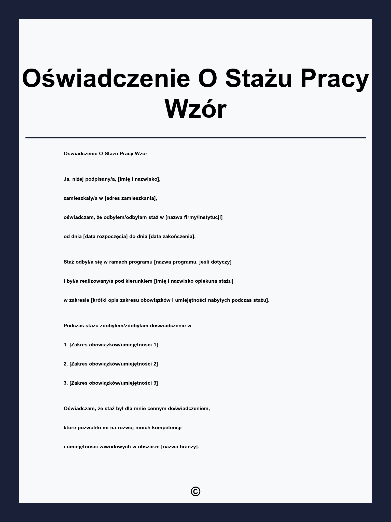 Oświadczenie O Stażu Pracy Wzór