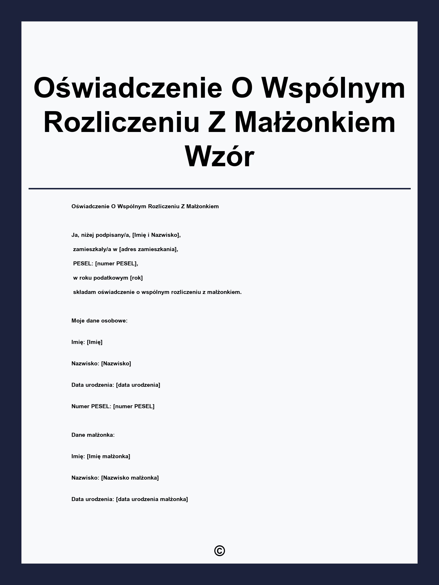 Oświadczenie O Wspólnym Rozliczeniu Z Małżonkiem Wzór