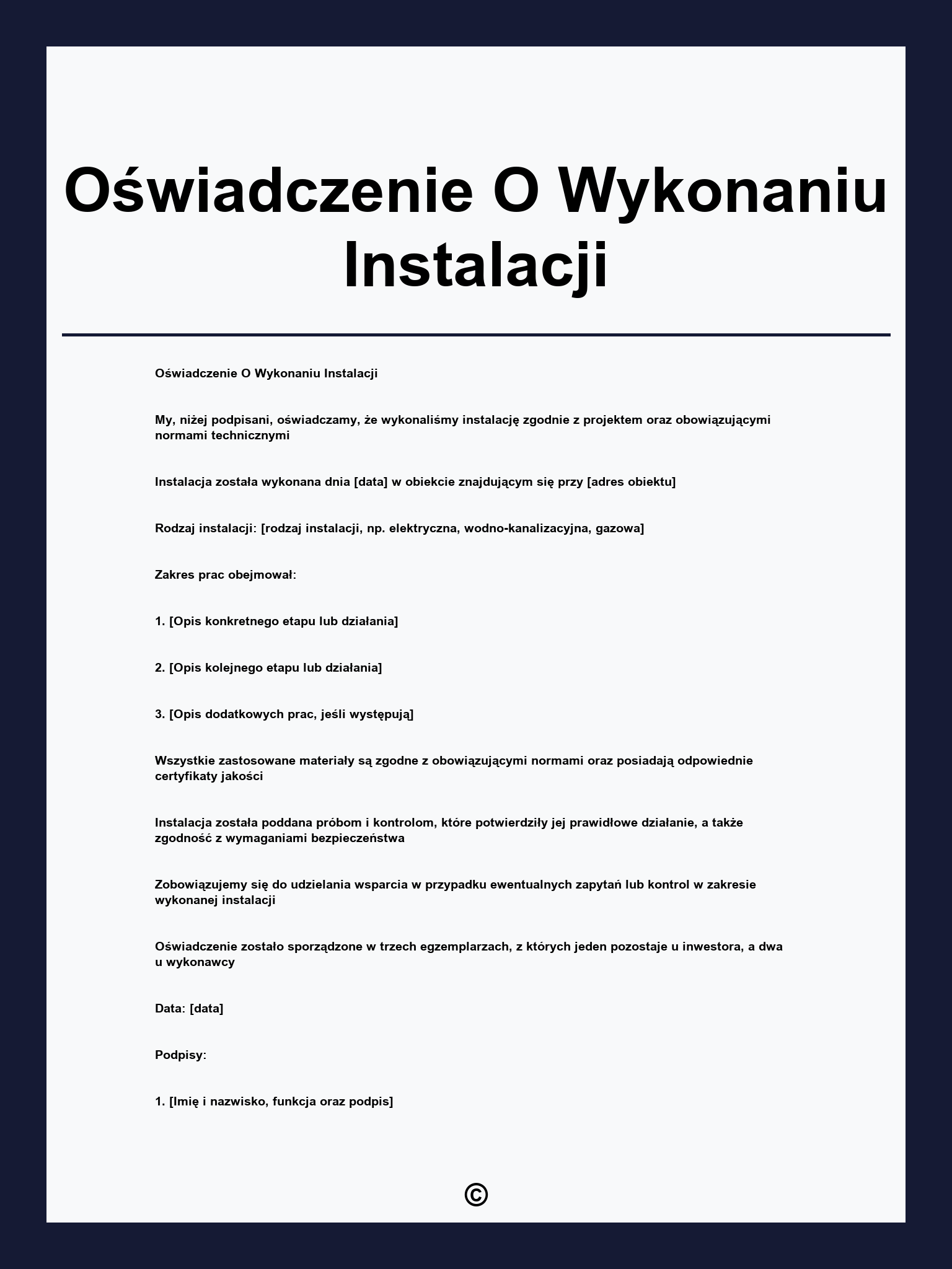 Oświadczenie O Wykonaniu Instalacji