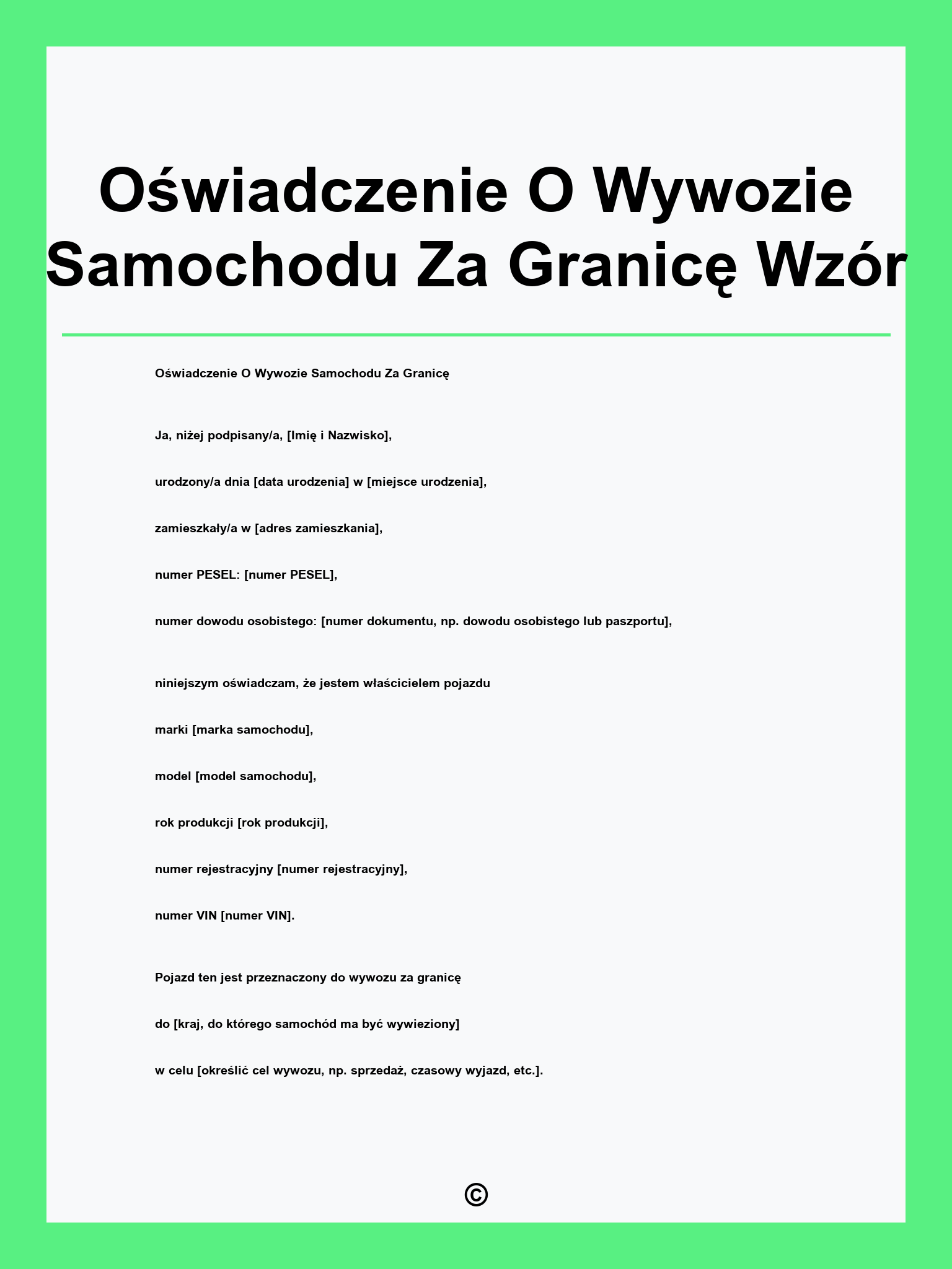 Oświadczenie O Wywozie Samochodu Za Granicę Wzór