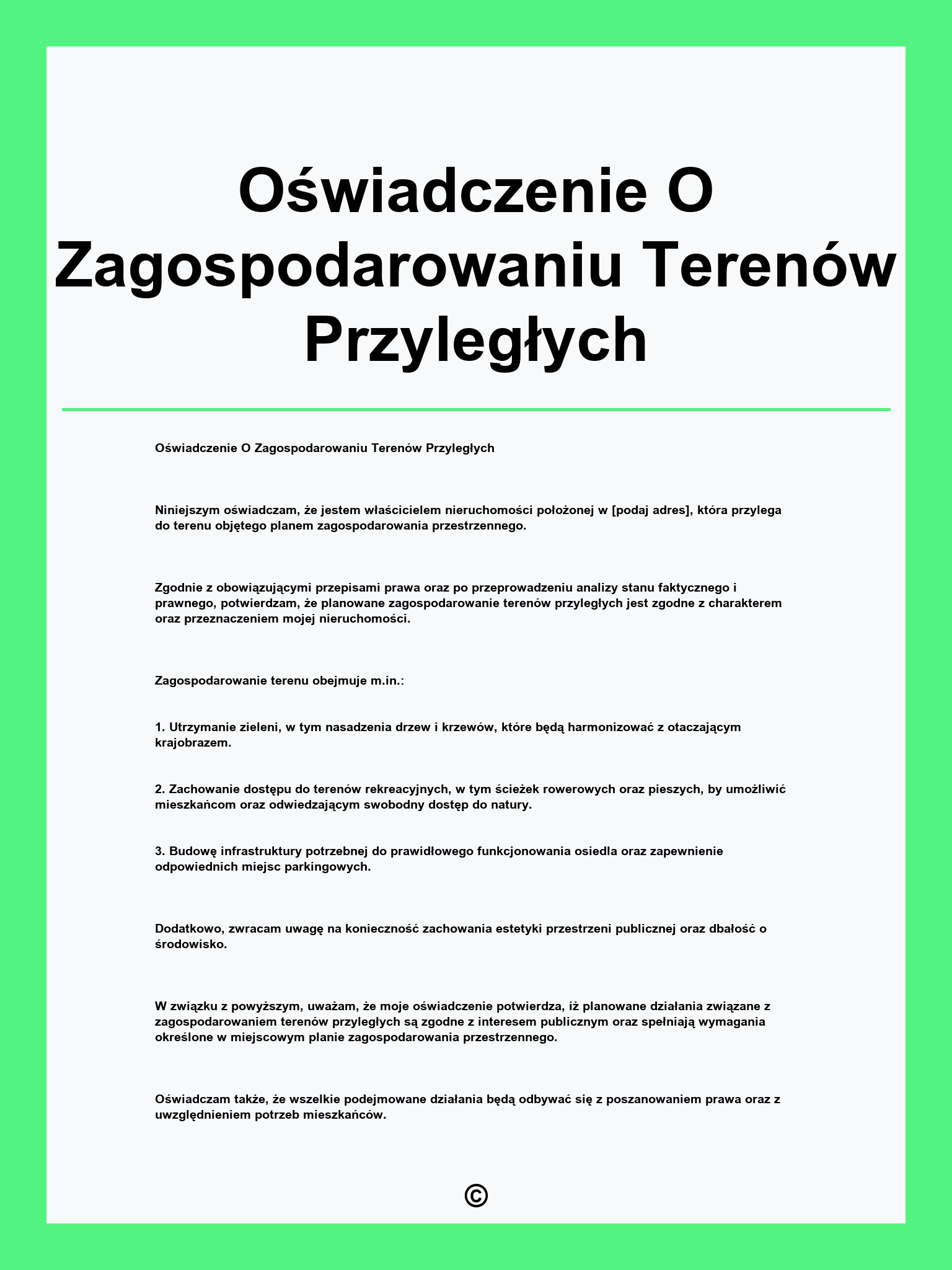 Oświadczenie O Zagospodarowaniu Terenów Przyległych