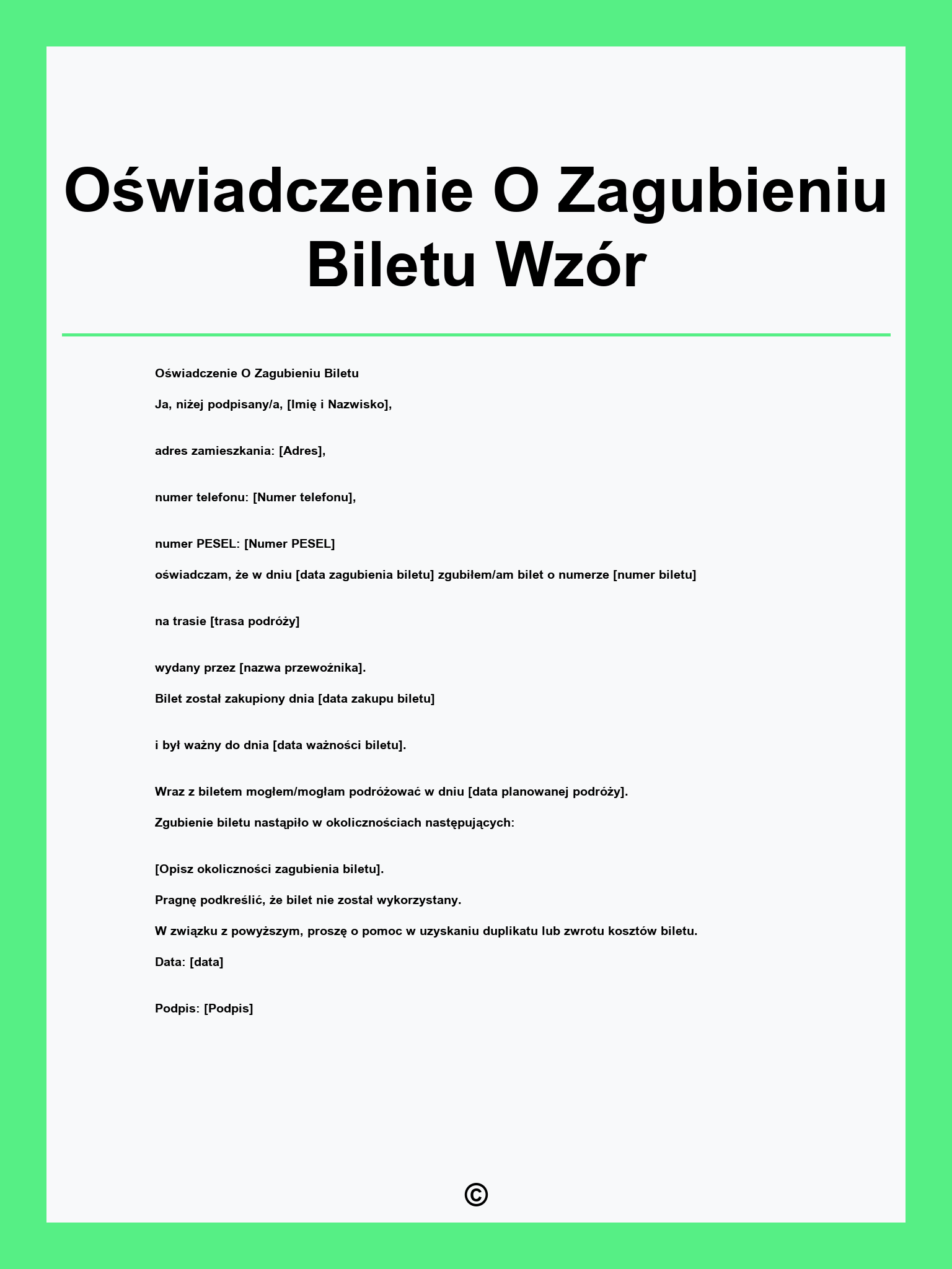 Oświadczenie O Zagubieniu Biletu Wzór
