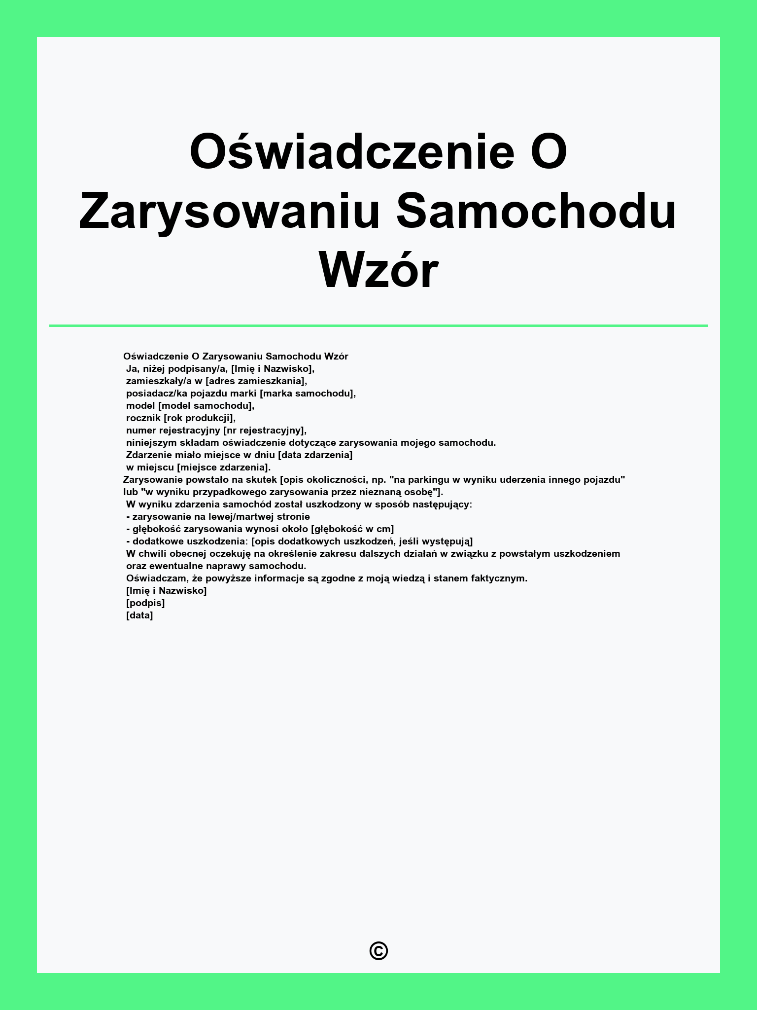 Oświadczenie O Zarysowaniu Samochodu Wzór