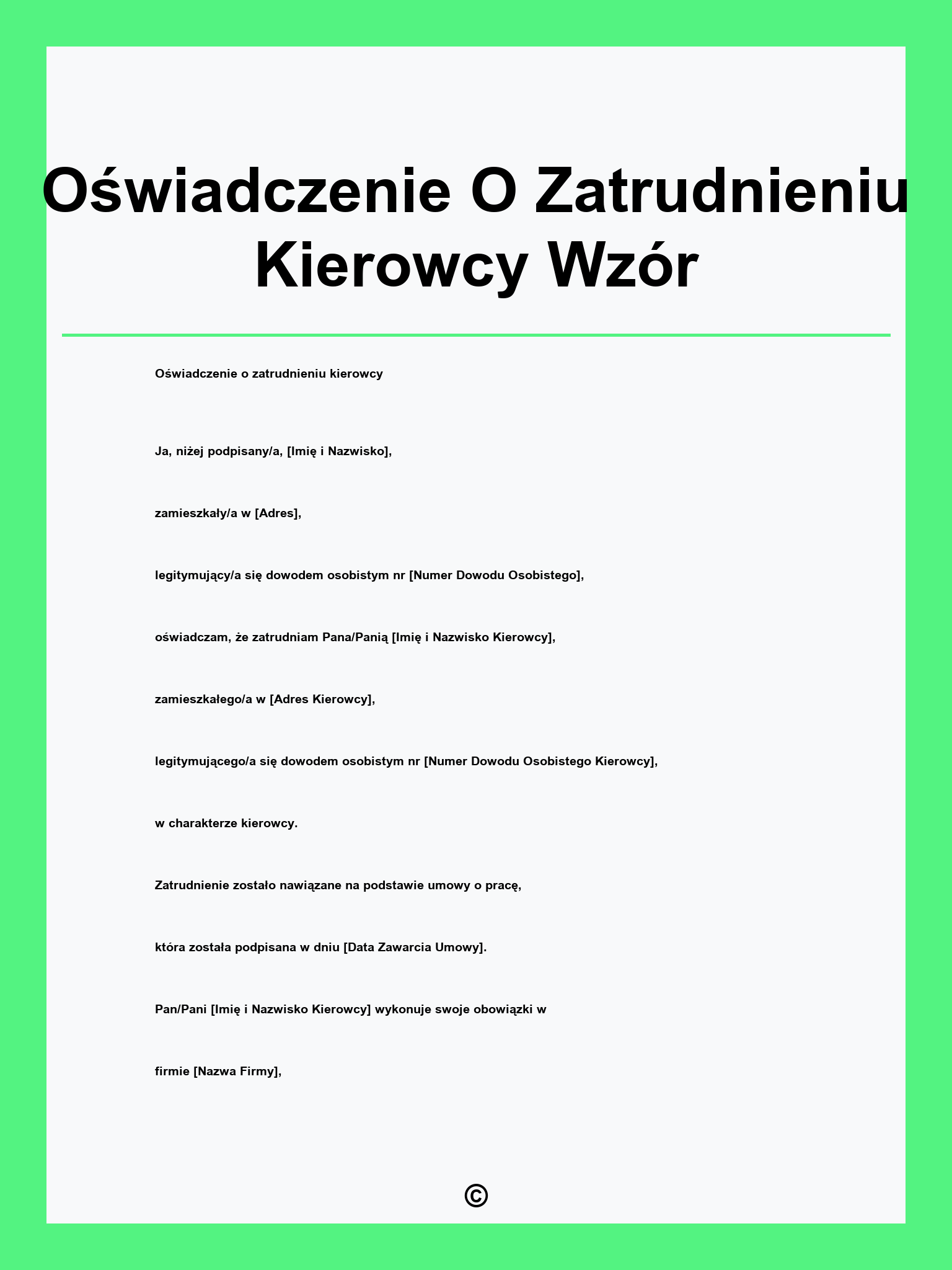 Oświadczenie O Zatrudnieniu Kierowcy Wzór