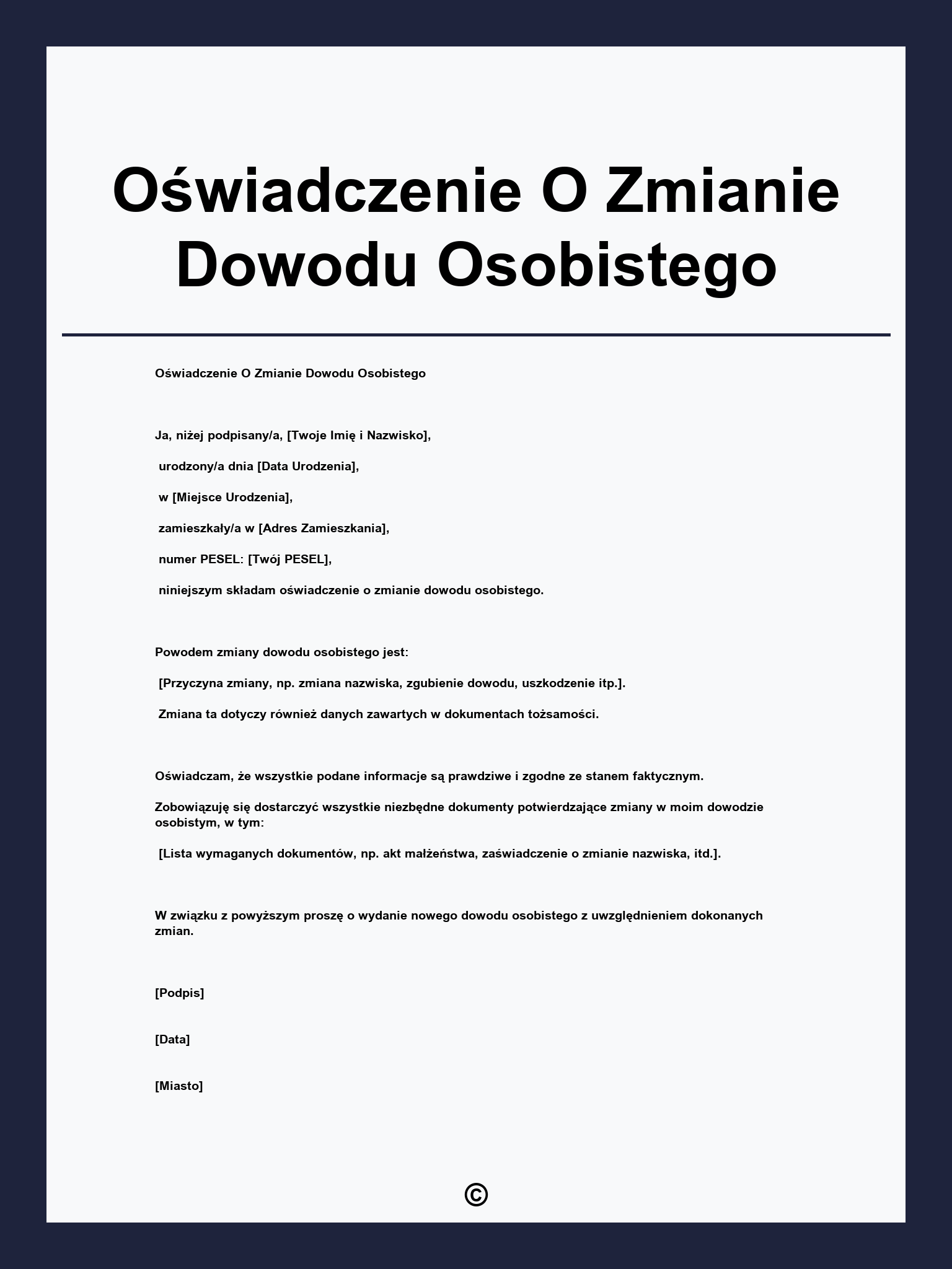 Oświadczenie O Zmianie Dowodu Osobistego