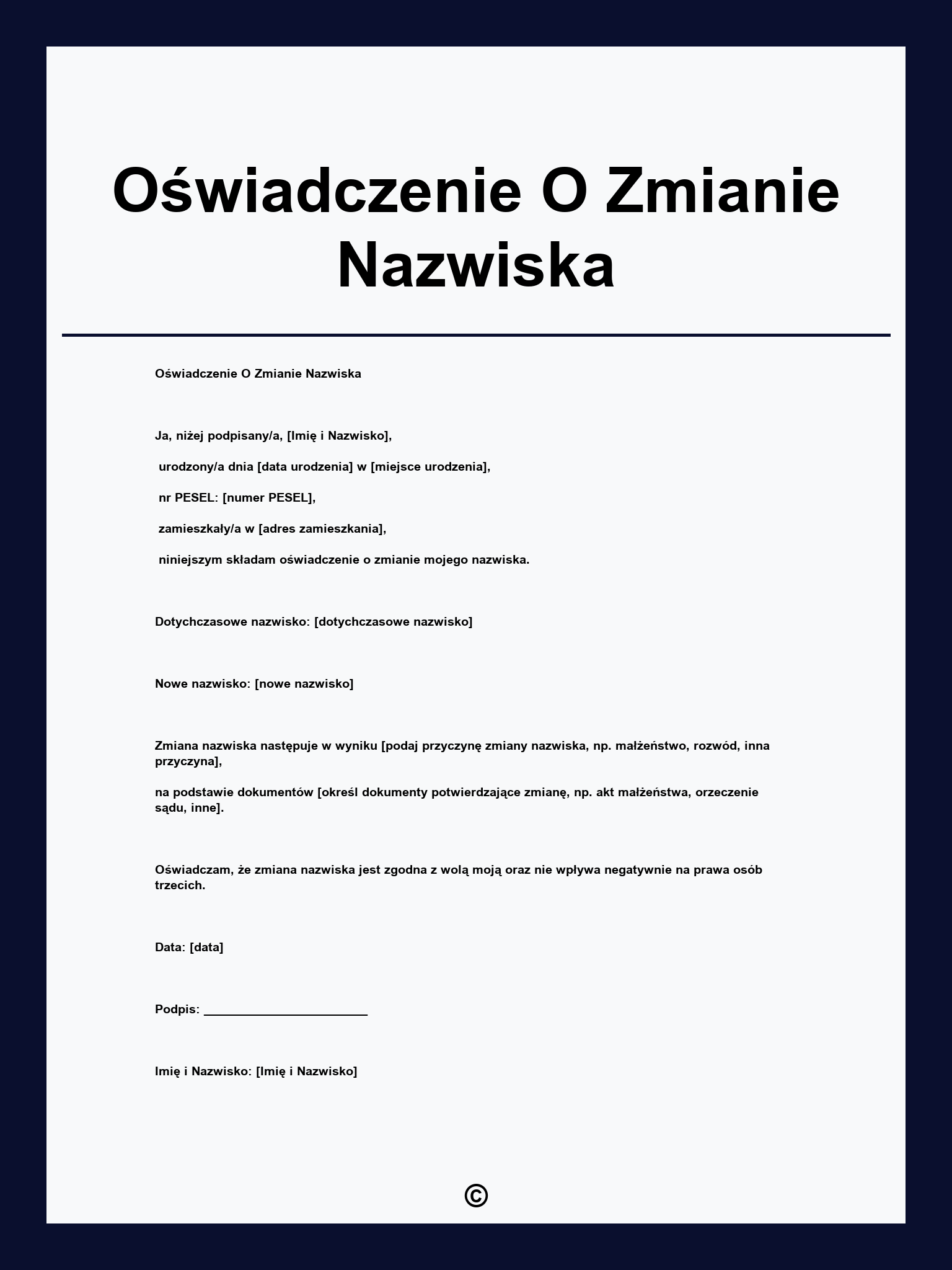 Oświadczenie O Zmianie Nazwiska