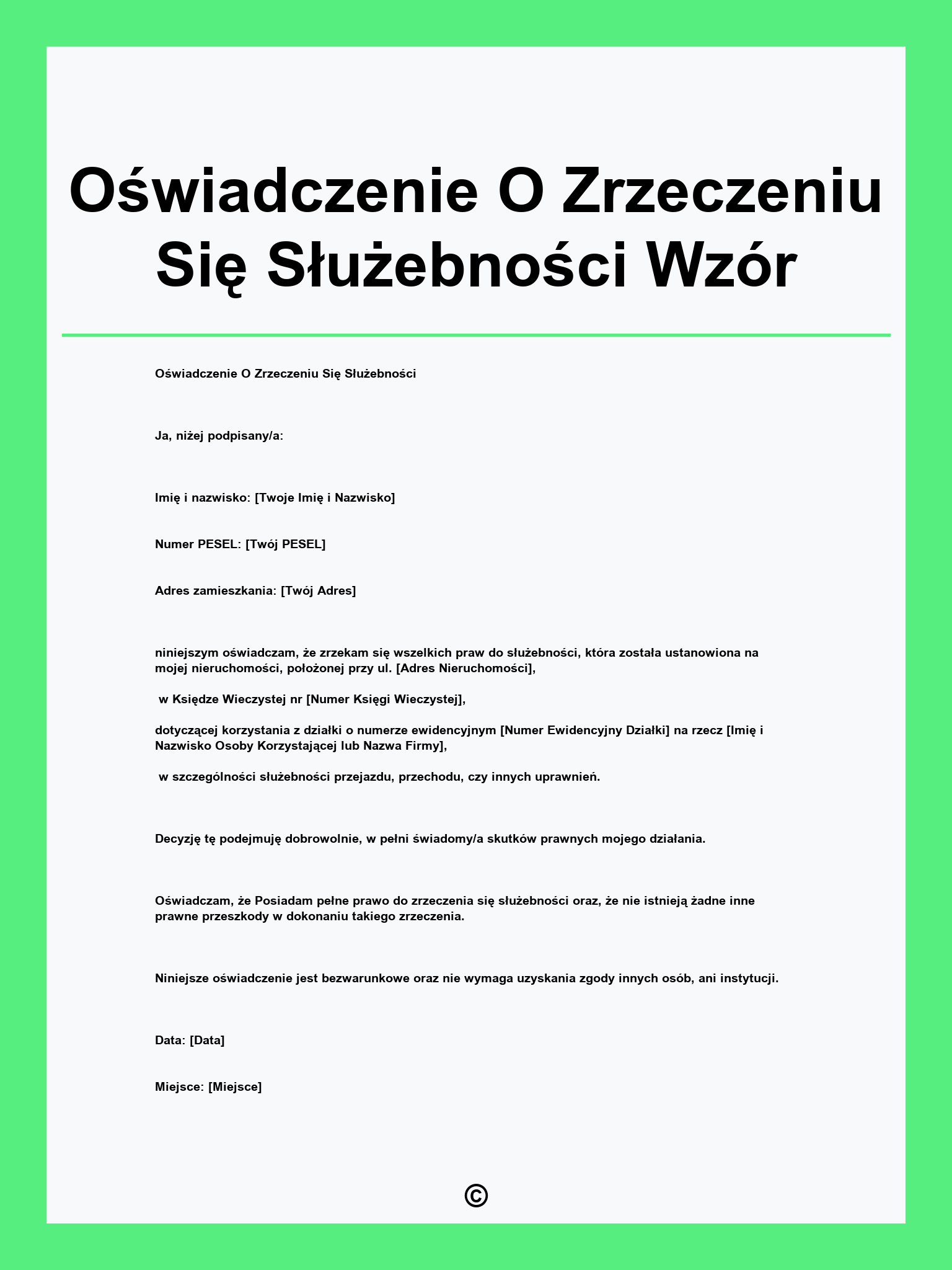 Oświadczenie O Zrzeczeniu Się Służebności Wzór