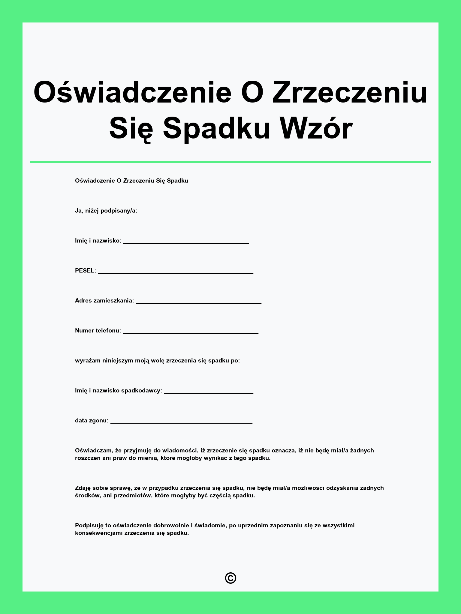 Oświadczenie O Zrzeczeniu Się Spadku Wzór