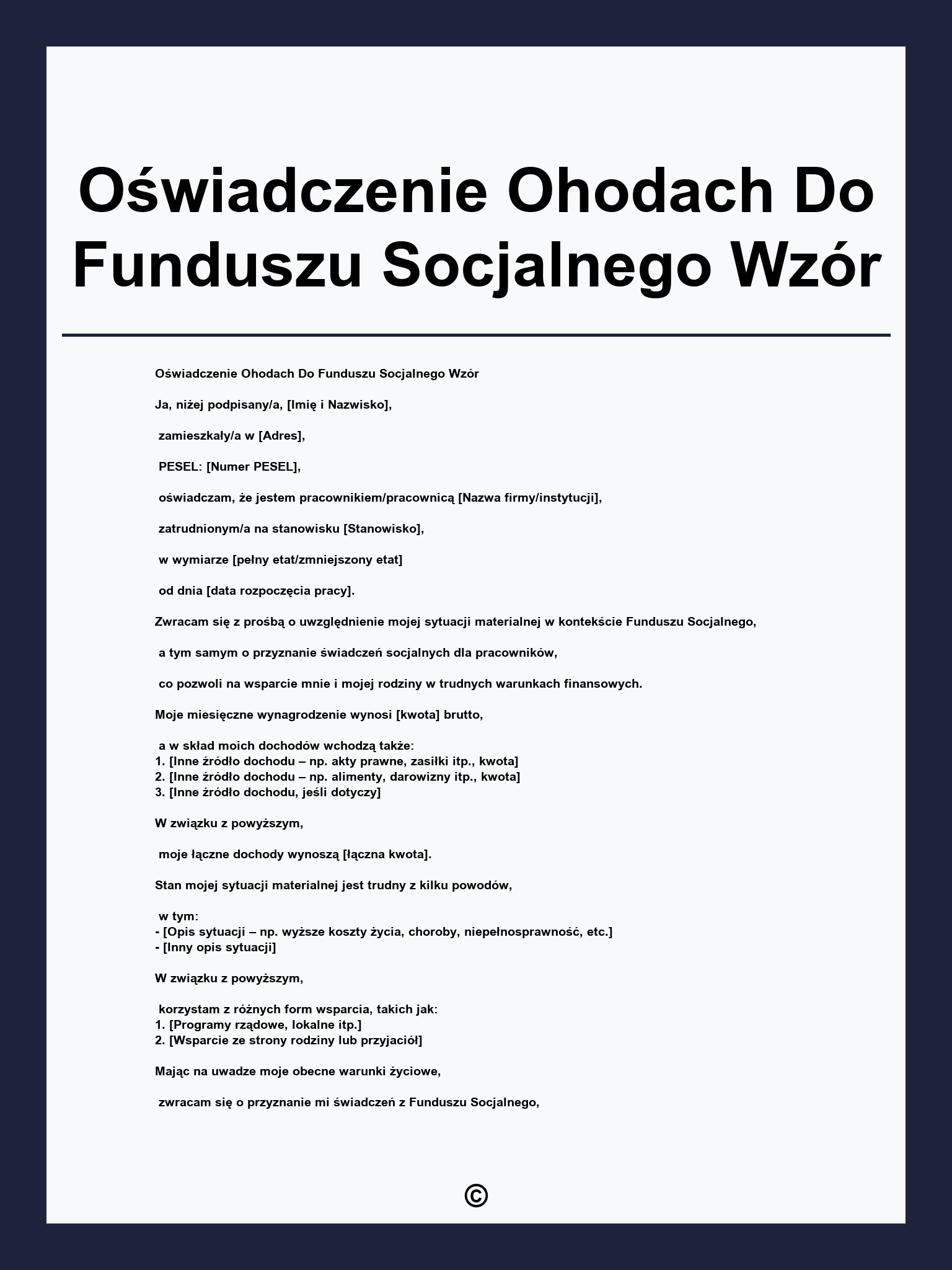 Oświadczenie Ohodach Do Funduszu Socjalnego Wzór