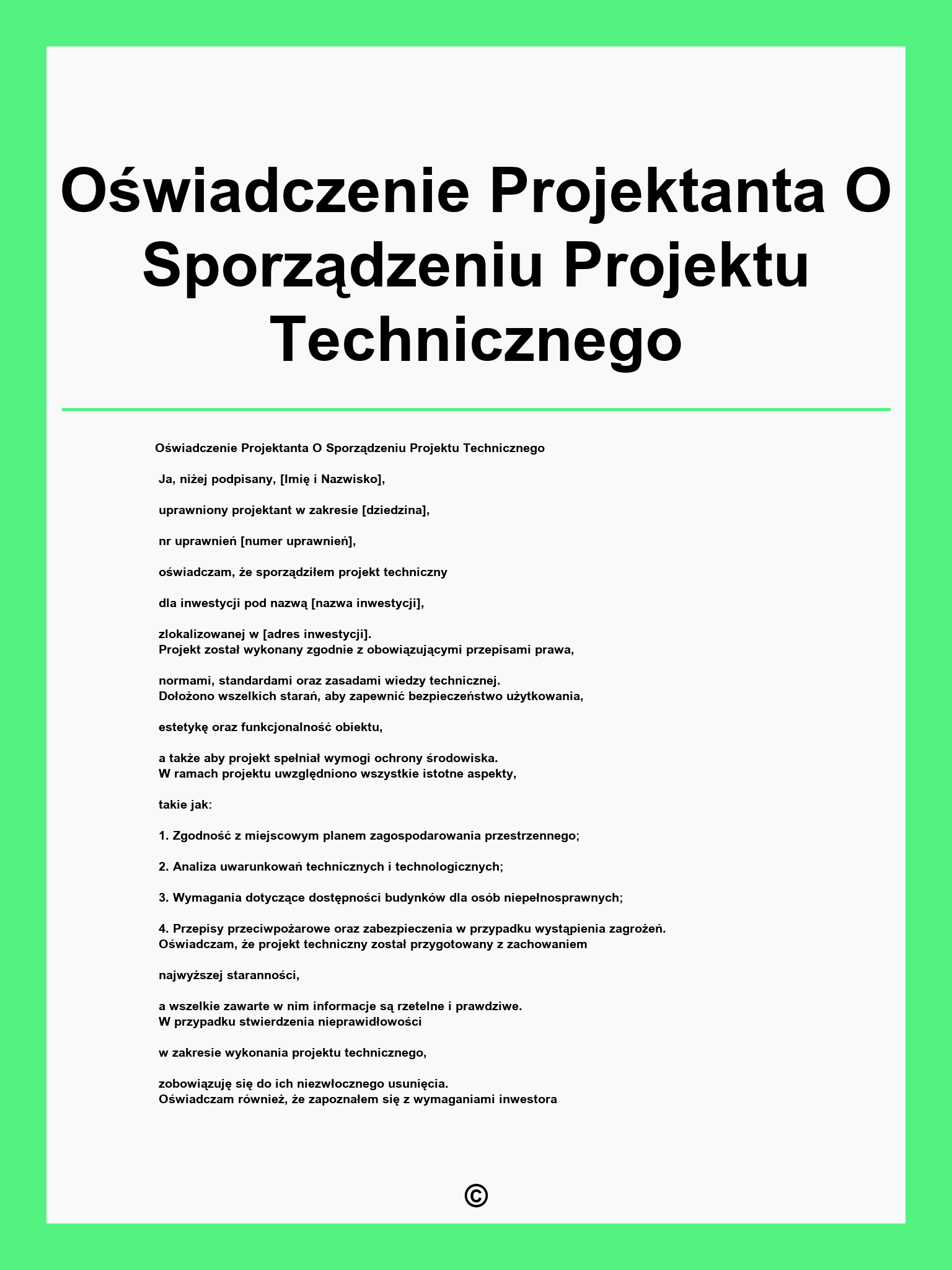 Oświadczenie Projektanta O Sporządzeniu Projektu Technicznego