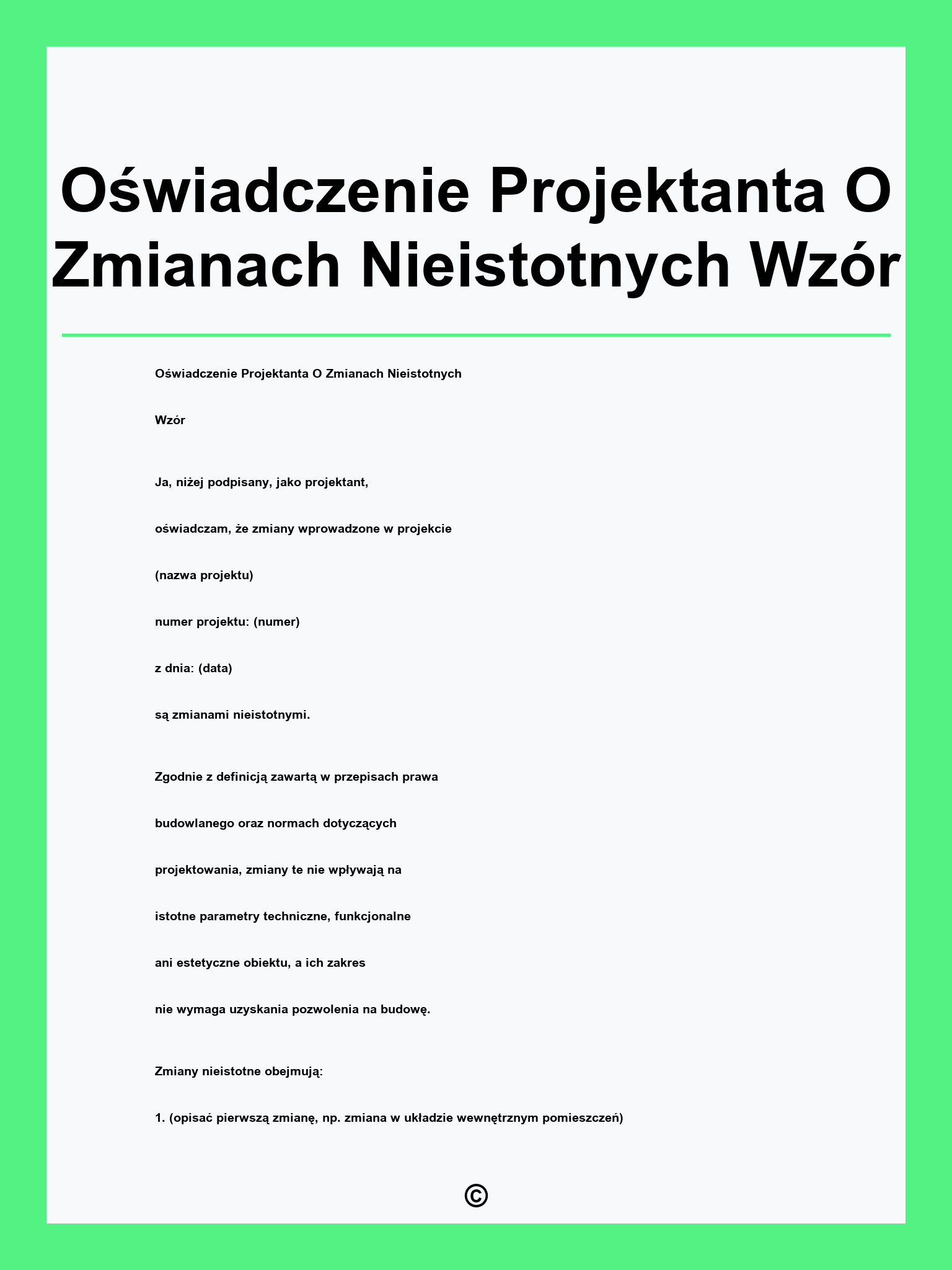 Oświadczenie Projektanta O Zmianach Nieistotnych Wzór
