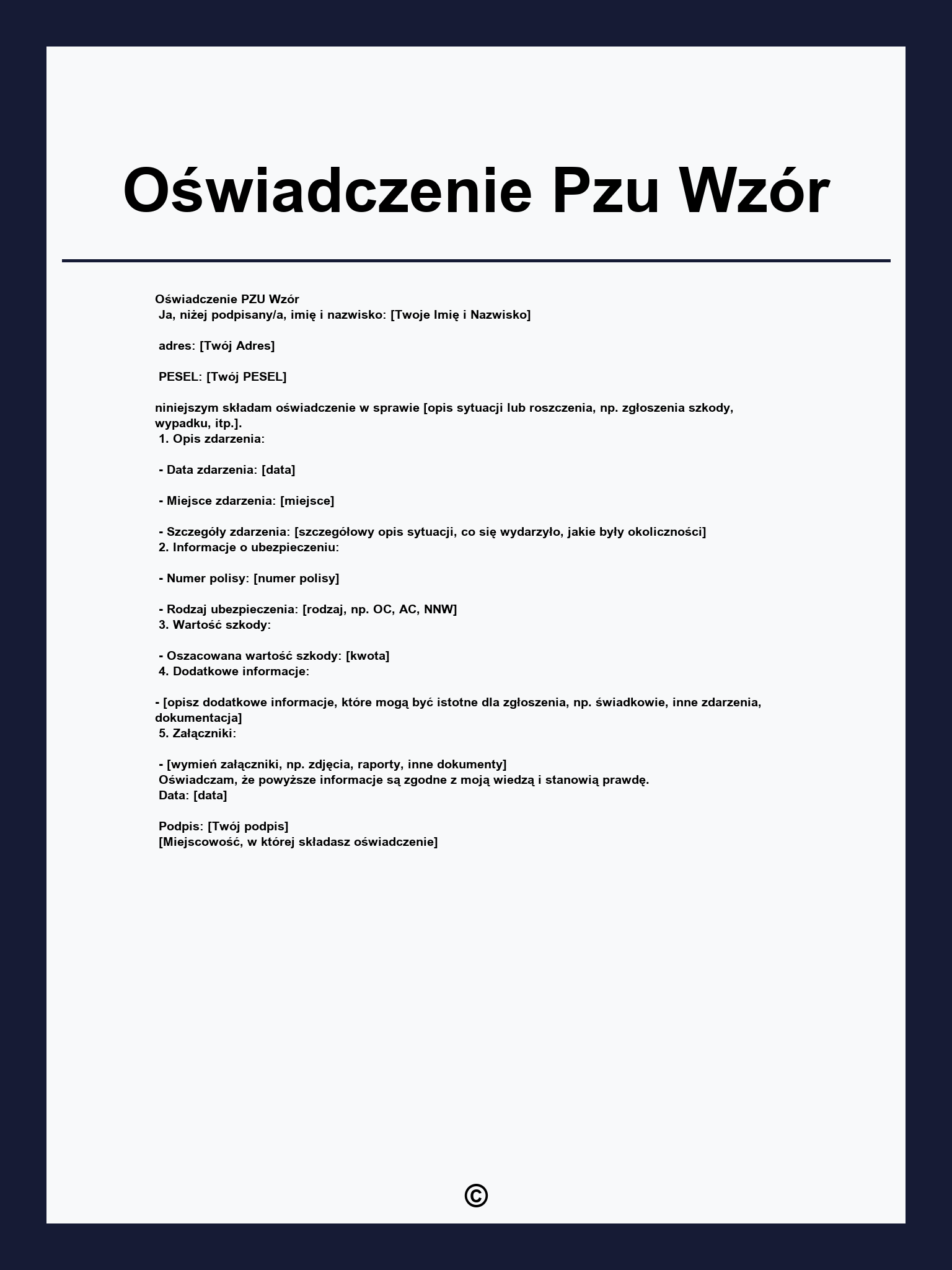Oświadczenie Pzu Wzór