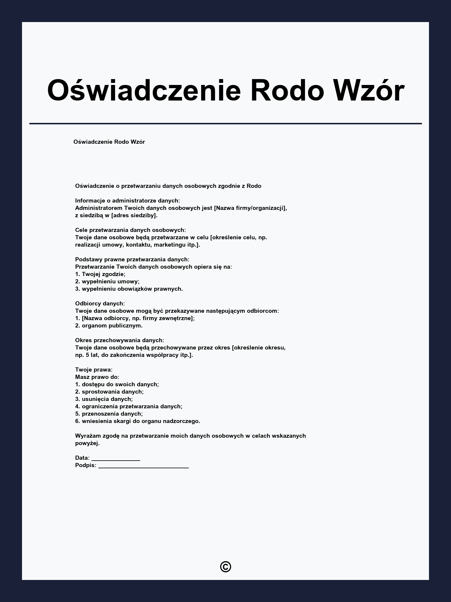 Oświadczenie Rodo Wzór