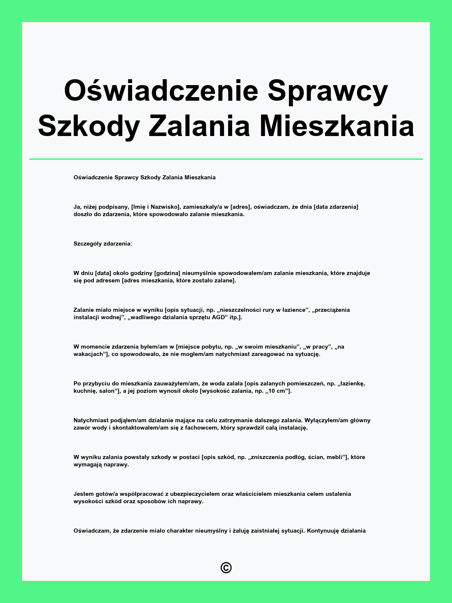 Oświadczenie Sprawcy Szkody Zalania Mieszkania