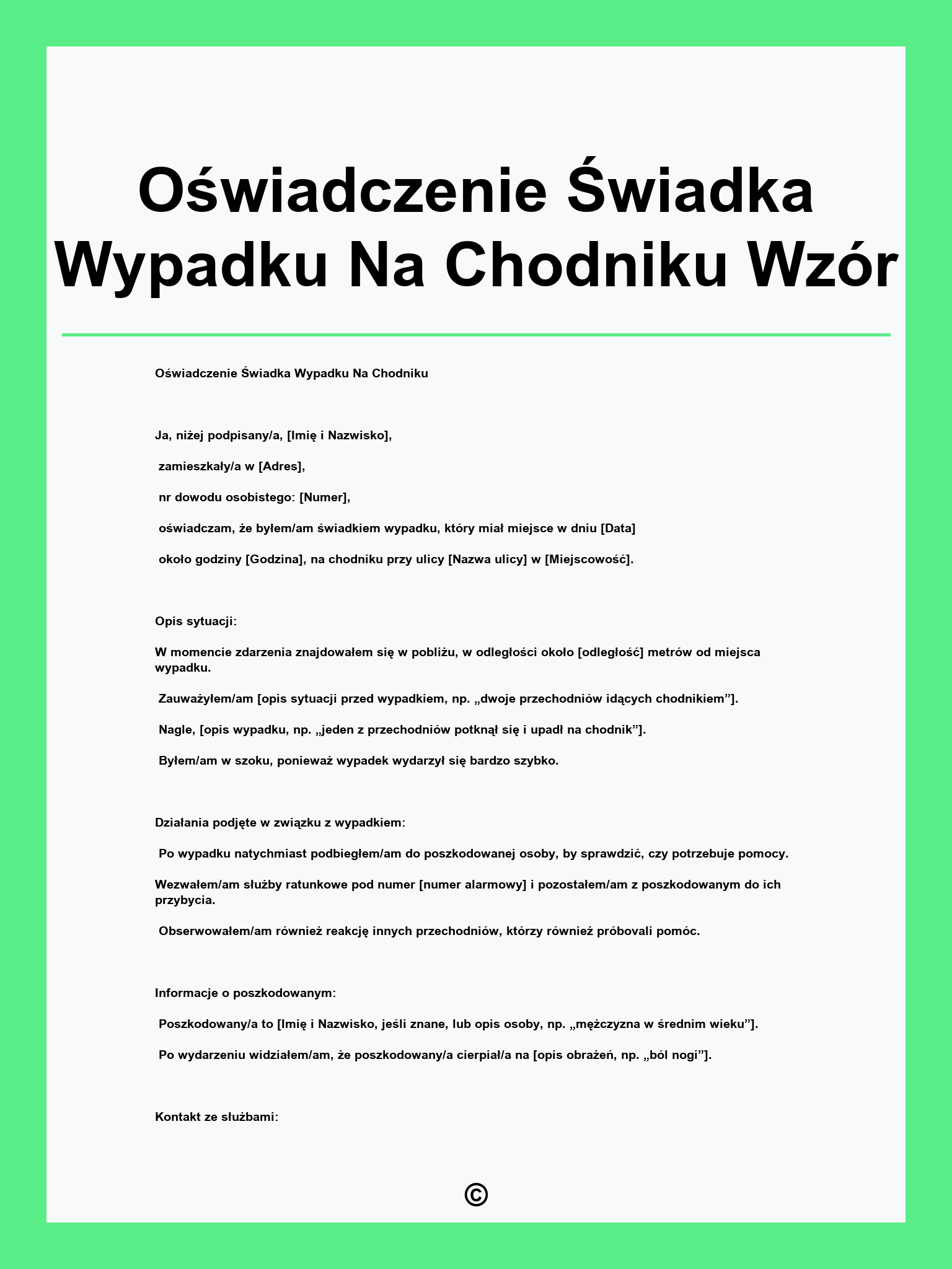 Oświadczenie Świadka Wypadku Na Chodniku Wzór