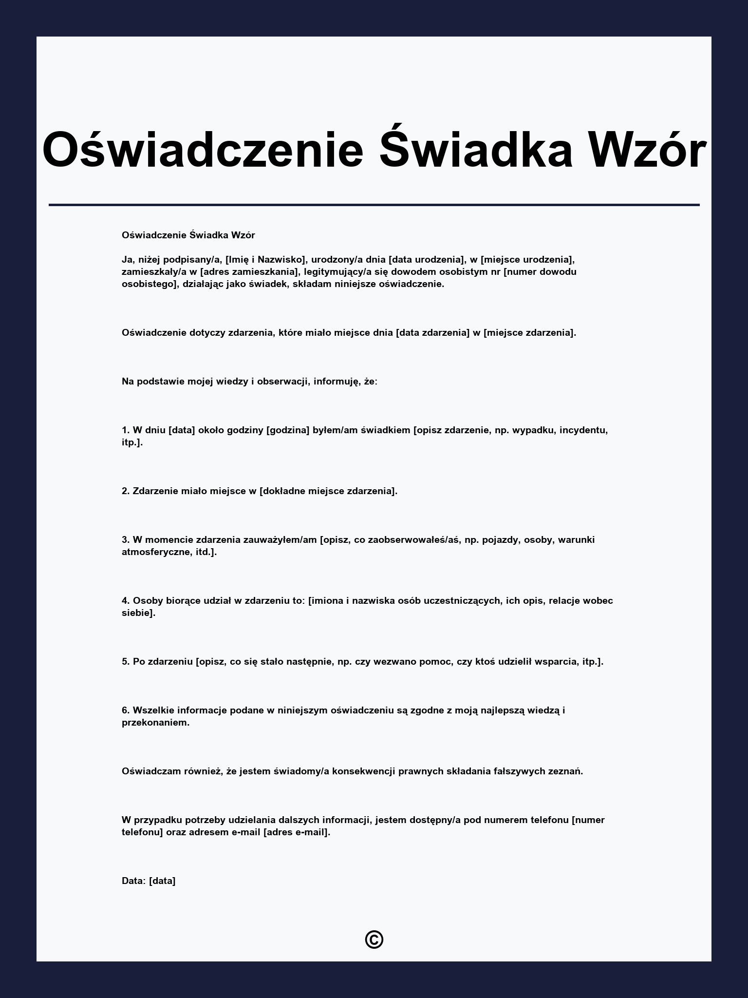 Oświadczenie Świadka Wzór