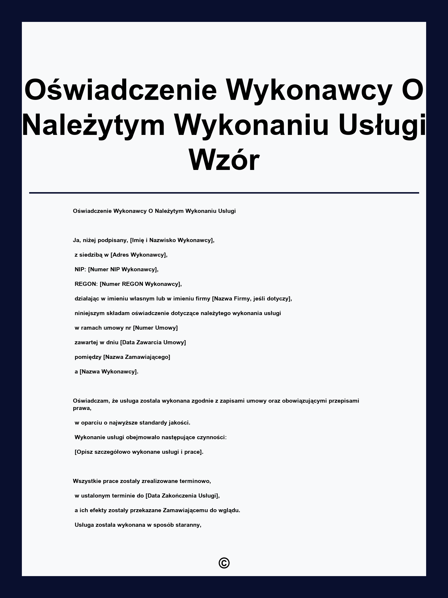 Oświadczenie Wykonawcy O Należytym Wykonaniu Usługi Wzór